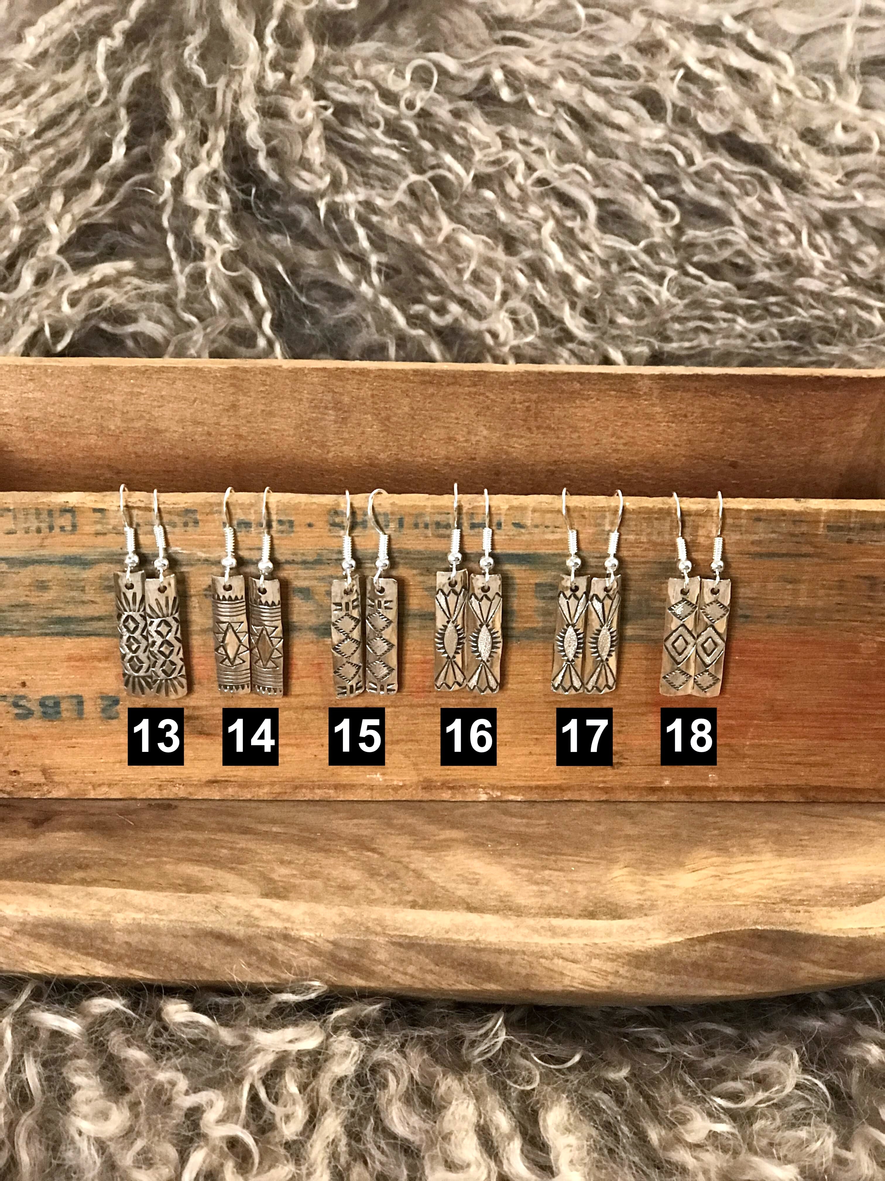 The Stamped Drop Earrings-Earrings-Calli Co., Turquoise and Silver Jewelry, Native American Handmade, Zuni Tribe, Navajo Tribe, Brock Texas