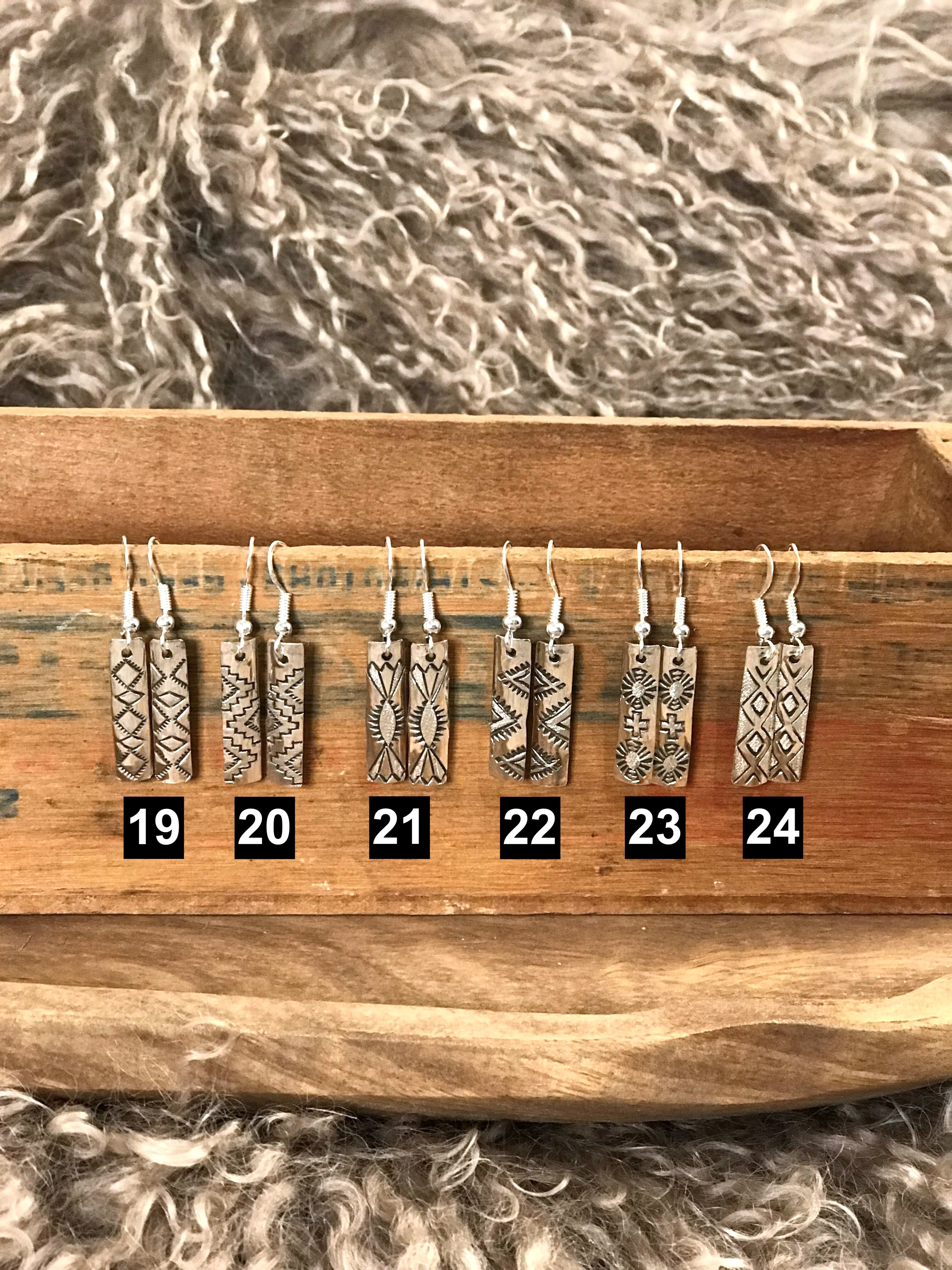 The Stamped Drop Earrings-Earrings-Calli Co., Turquoise and Silver Jewelry, Native American Handmade, Zuni Tribe, Navajo Tribe, Brock Texas