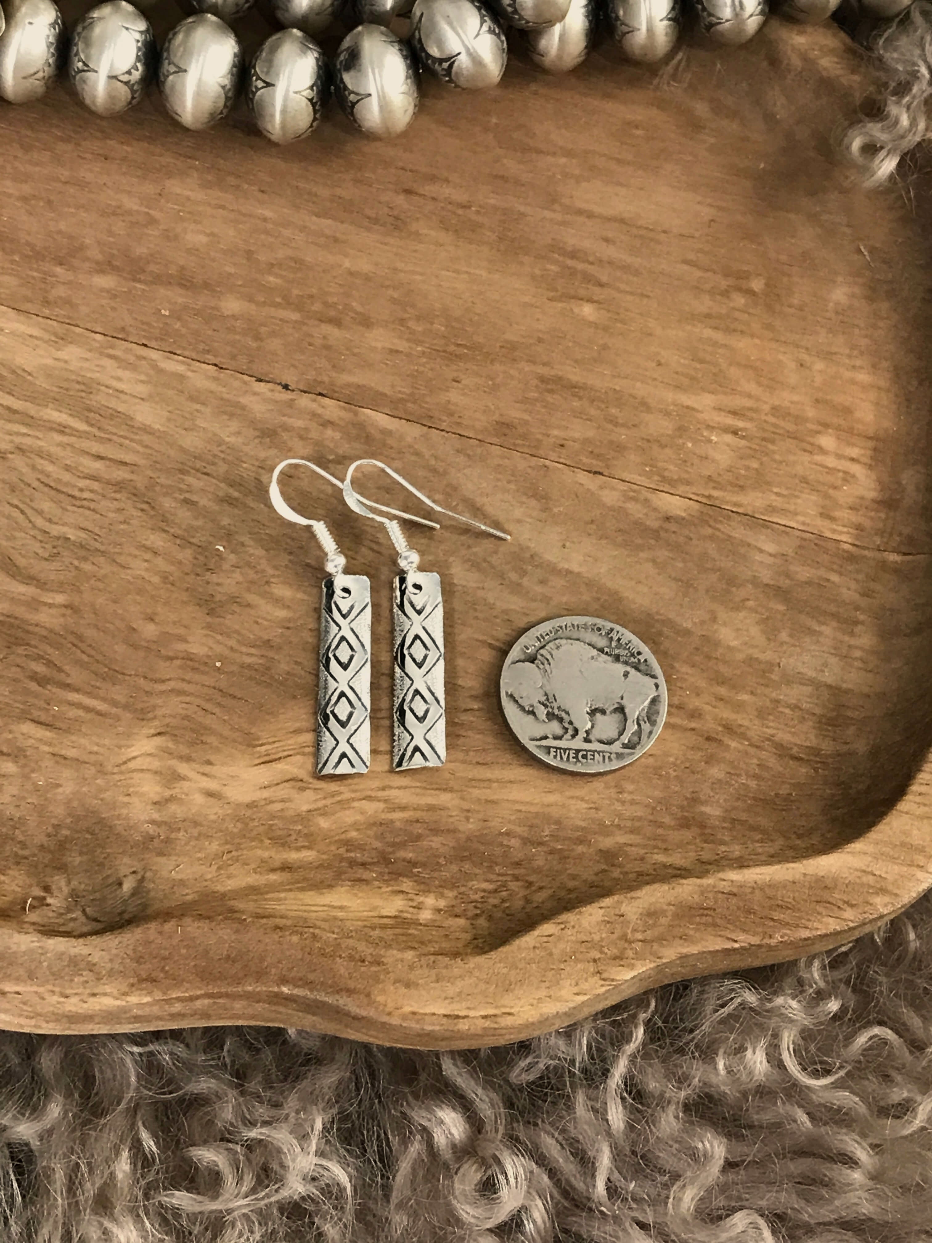 The Stamped Drop Earrings-Earrings-Calli Co., Turquoise and Silver Jewelry, Native American Handmade, Zuni Tribe, Navajo Tribe, Brock Texas