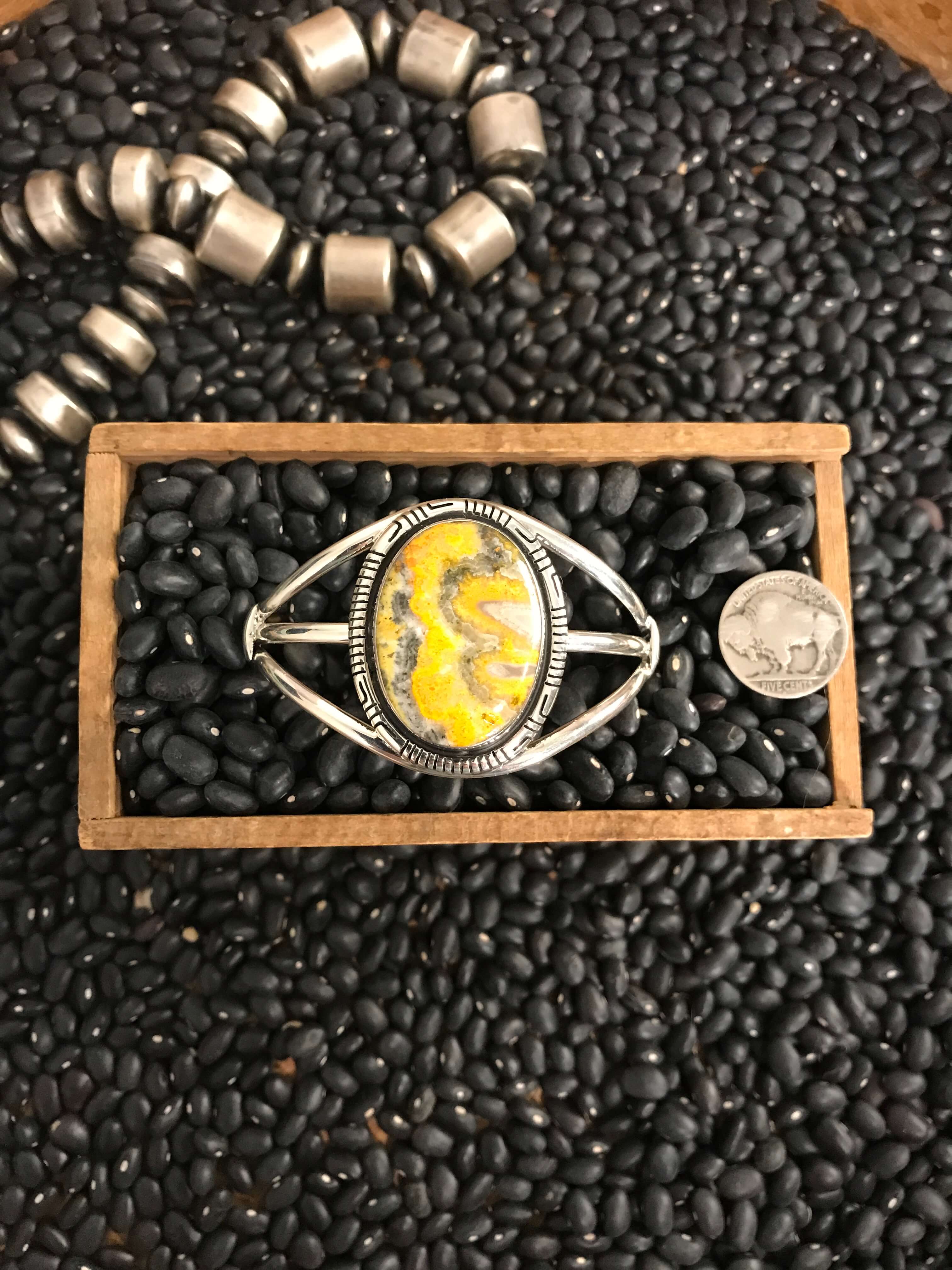 The Granada Bumblebee Cuff, 2-Bracelets & Cuffs-Calli Co., Turquoise and Silver Jewelry, Native American Handmade, Zuni Tribe, Navajo Tribe, Brock Texas