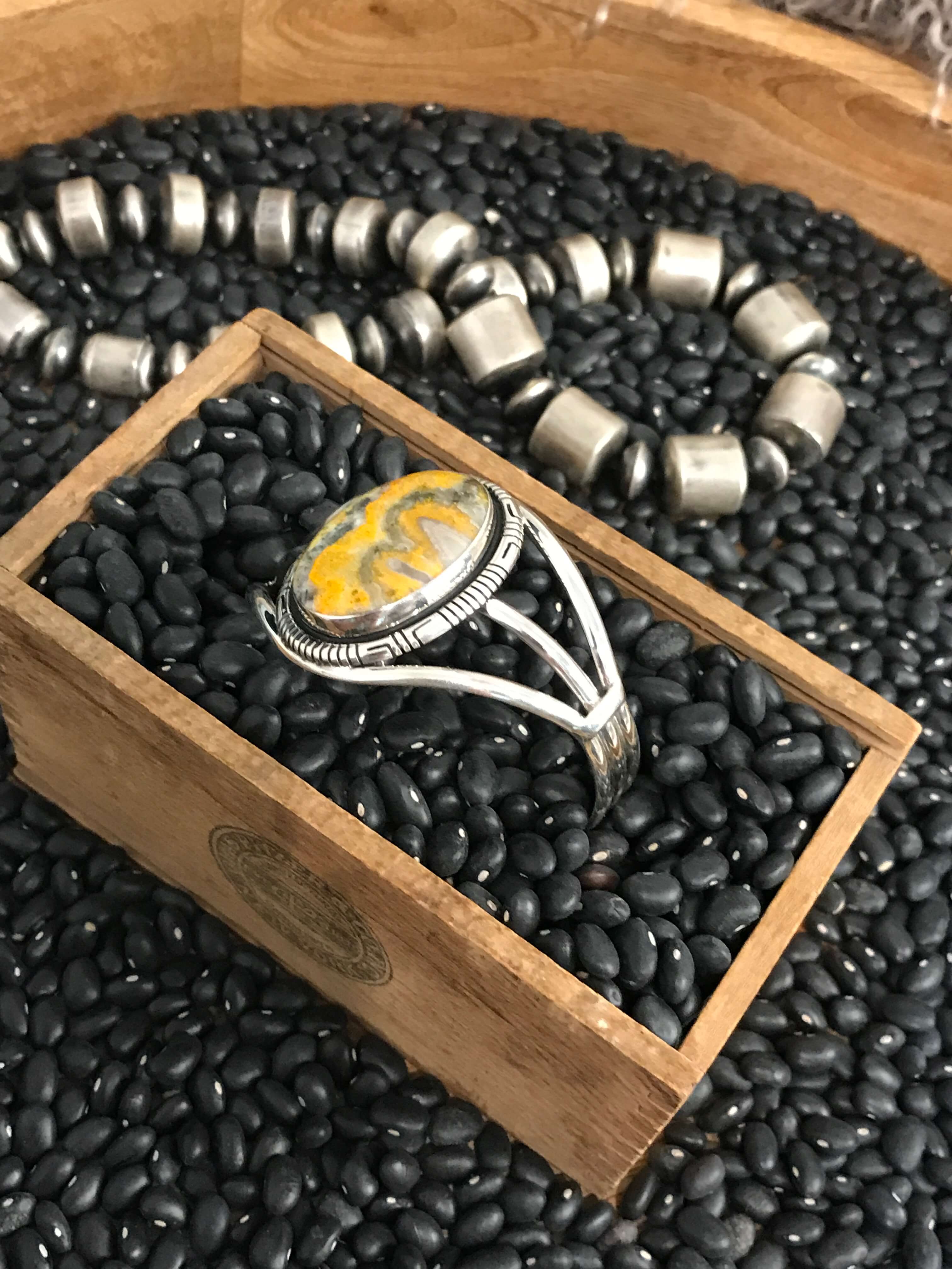 The Granada Bumblebee Cuff, 2-Bracelets & Cuffs-Calli Co., Turquoise and Silver Jewelry, Native American Handmade, Zuni Tribe, Navajo Tribe, Brock Texas