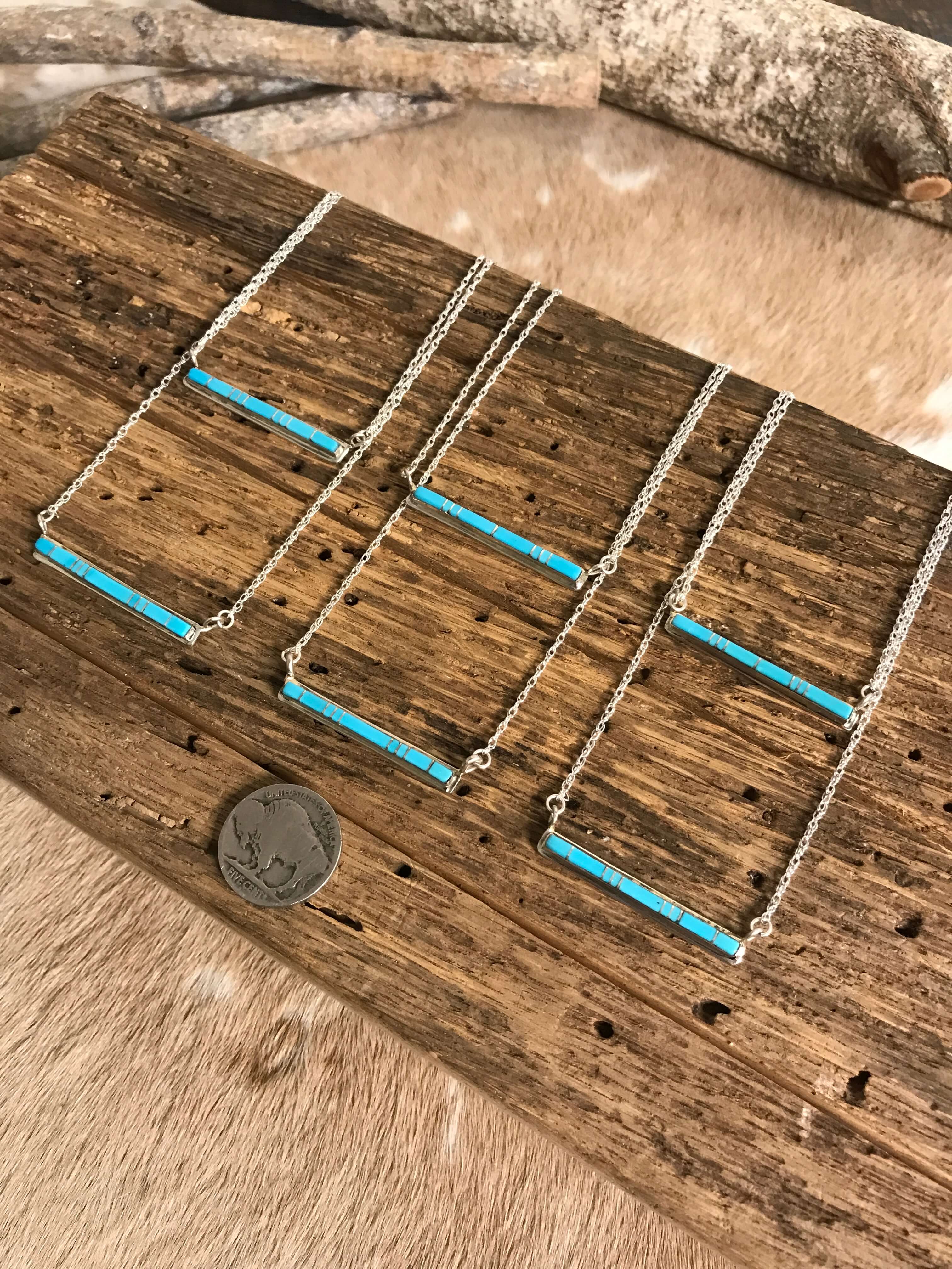 The Kiva Turquoise Inlay Necklaces-Necklaces-Calli Co., Turquoise and Silver Jewelry, Native American Handmade, Zuni Tribe, Navajo Tribe, Brock Texas