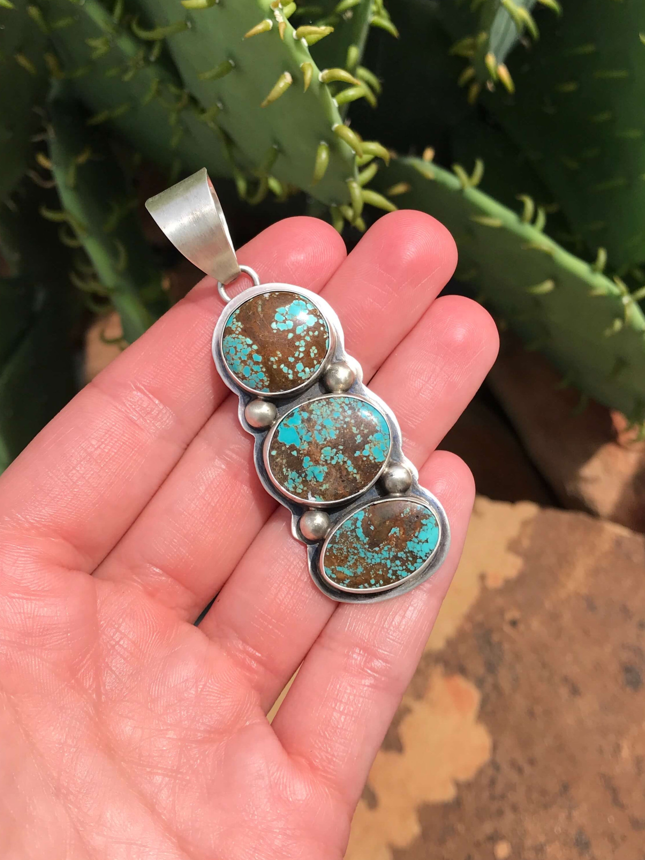 The Lorella Turquoise Pendant-Pendants-Calli Co., Turquoise and Silver Jewelry, Native American Handmade, Zuni Tribe, Navajo Tribe, Brock Texas