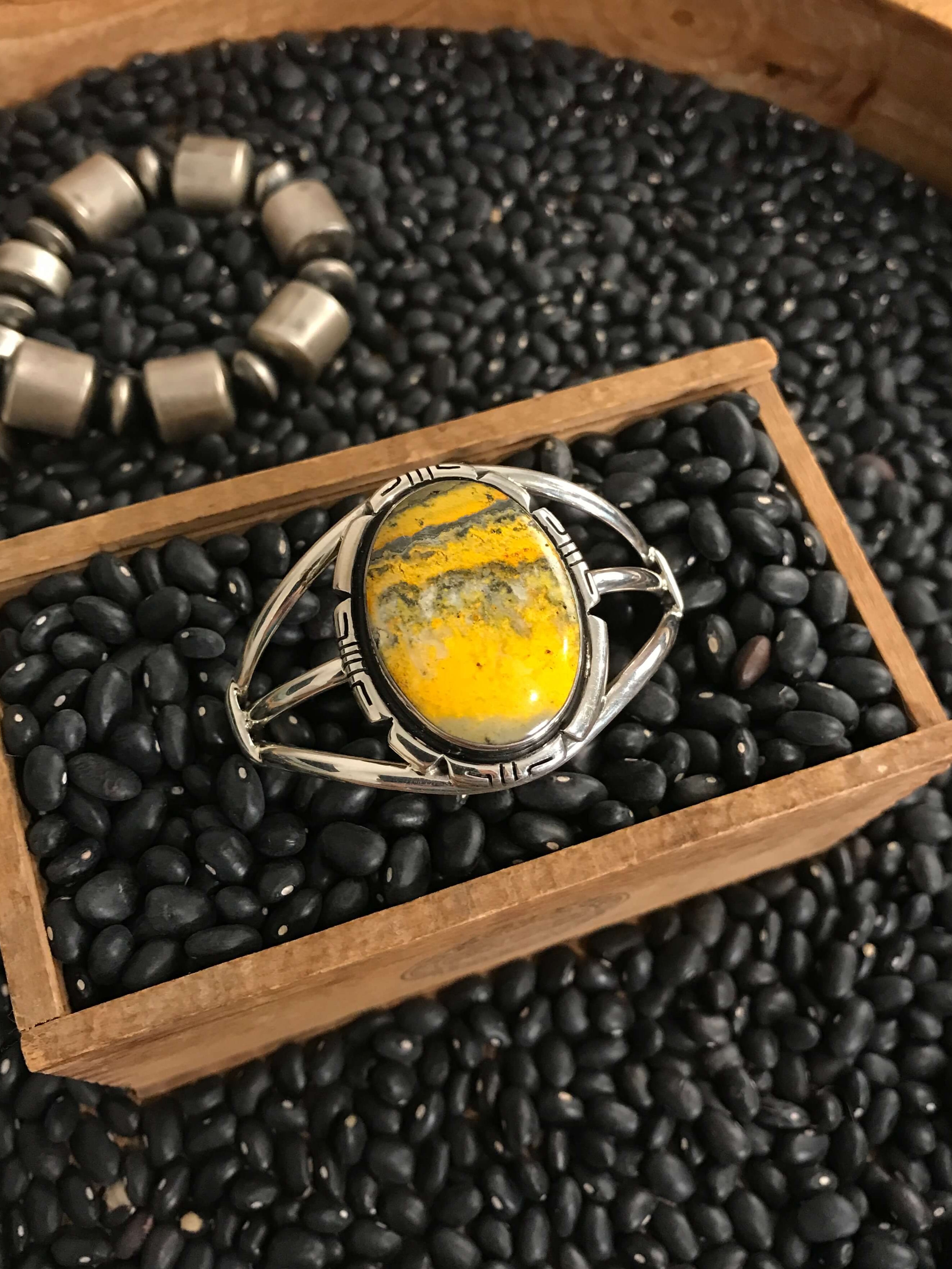 The Granada Bumblebee Cuff, 3-Bracelets & Cuffs-Calli Co., Turquoise and Silver Jewelry, Native American Handmade, Zuni Tribe, Navajo Tribe, Brock Texas