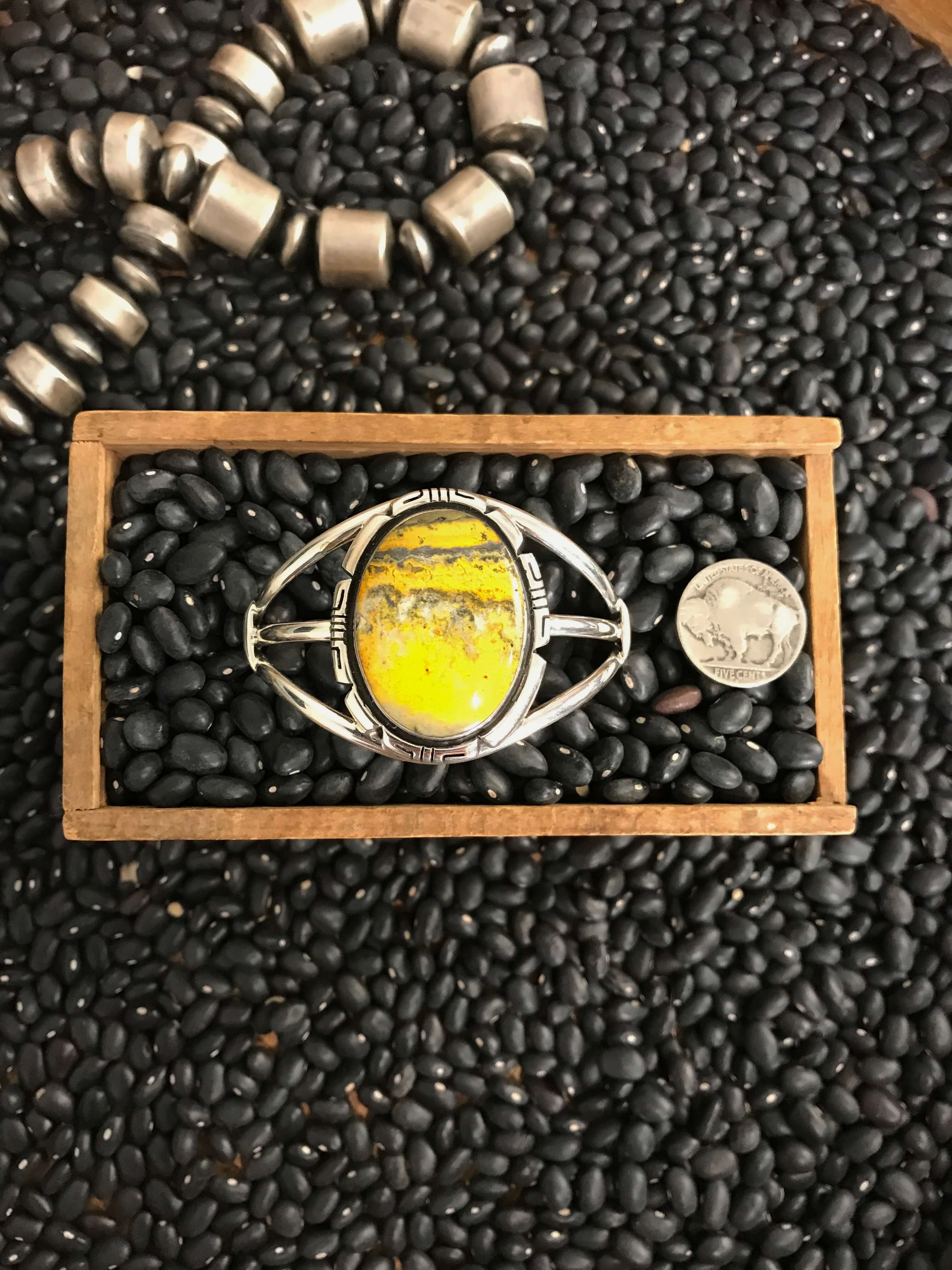 The Granada Bumblebee Cuff, 3-Bracelets & Cuffs-Calli Co., Turquoise and Silver Jewelry, Native American Handmade, Zuni Tribe, Navajo Tribe, Brock Texas