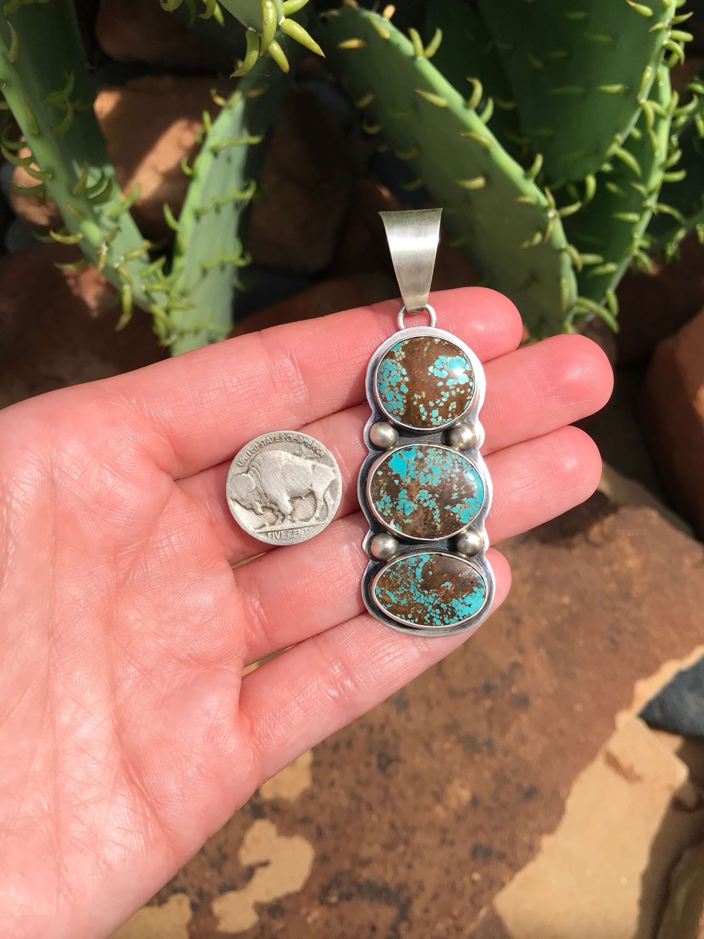 The Lorella Turquoise Pendant-Pendants-Calli Co., Turquoise and Silver Jewelry, Native American Handmade, Zuni Tribe, Navajo Tribe, Brock Texas