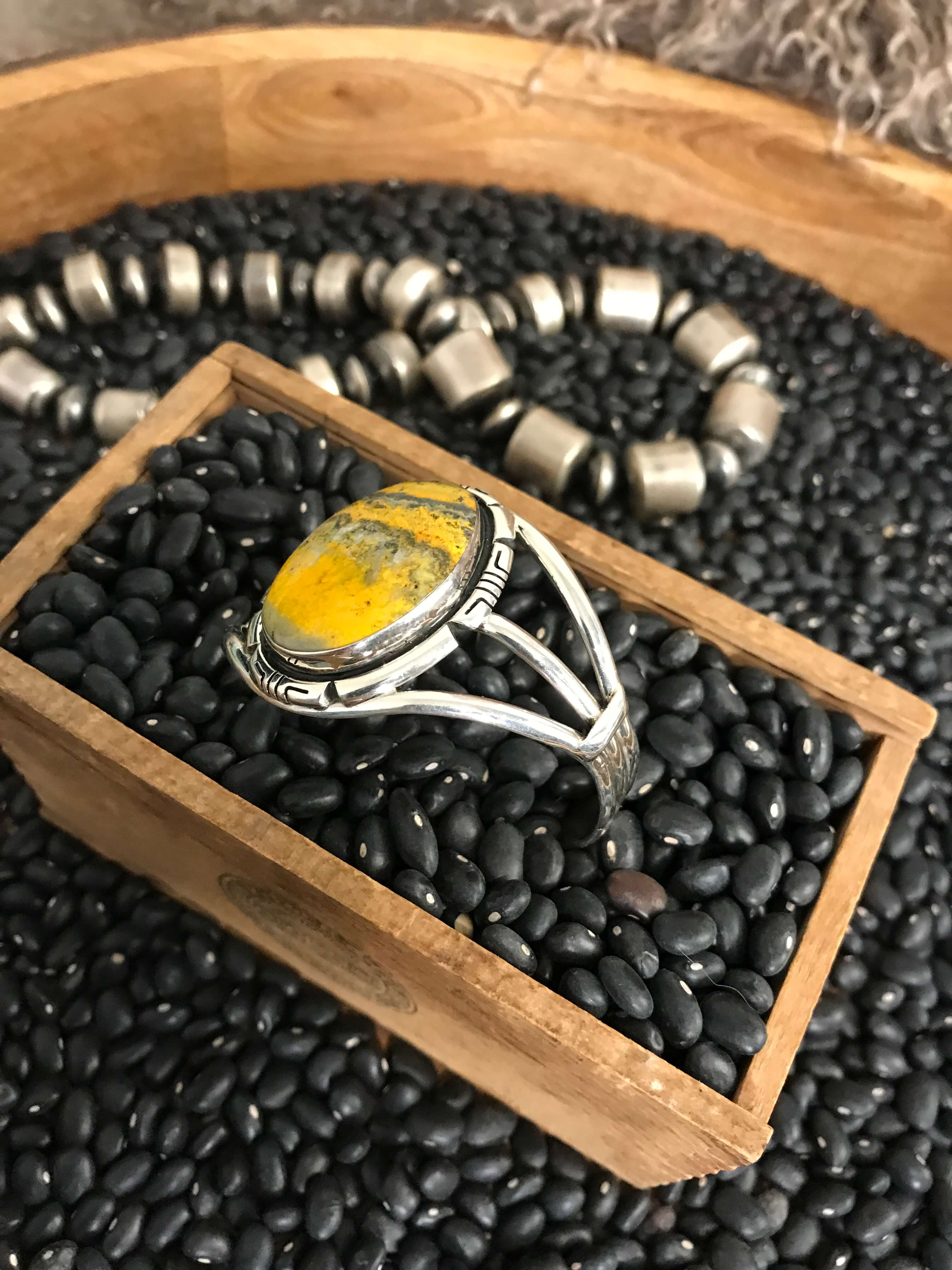 The Granada Bumblebee Cuff, 3-Bracelets & Cuffs-Calli Co., Turquoise and Silver Jewelry, Native American Handmade, Zuni Tribe, Navajo Tribe, Brock Texas