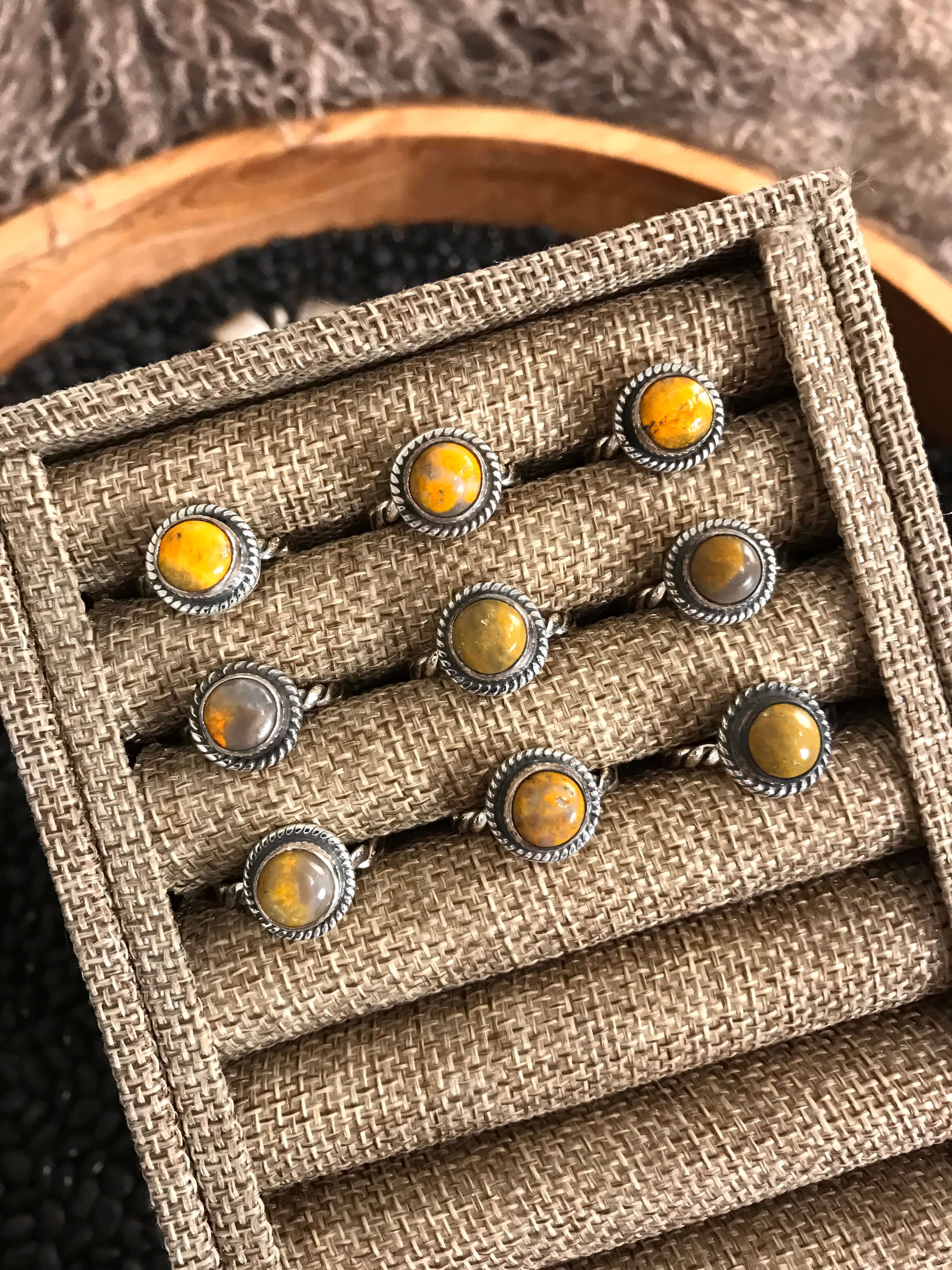 The Kesler Bumblebee Rings-Rings-Calli Co., Turquoise and Silver Jewelry, Native American Handmade, Zuni Tribe, Navajo Tribe, Brock Texas