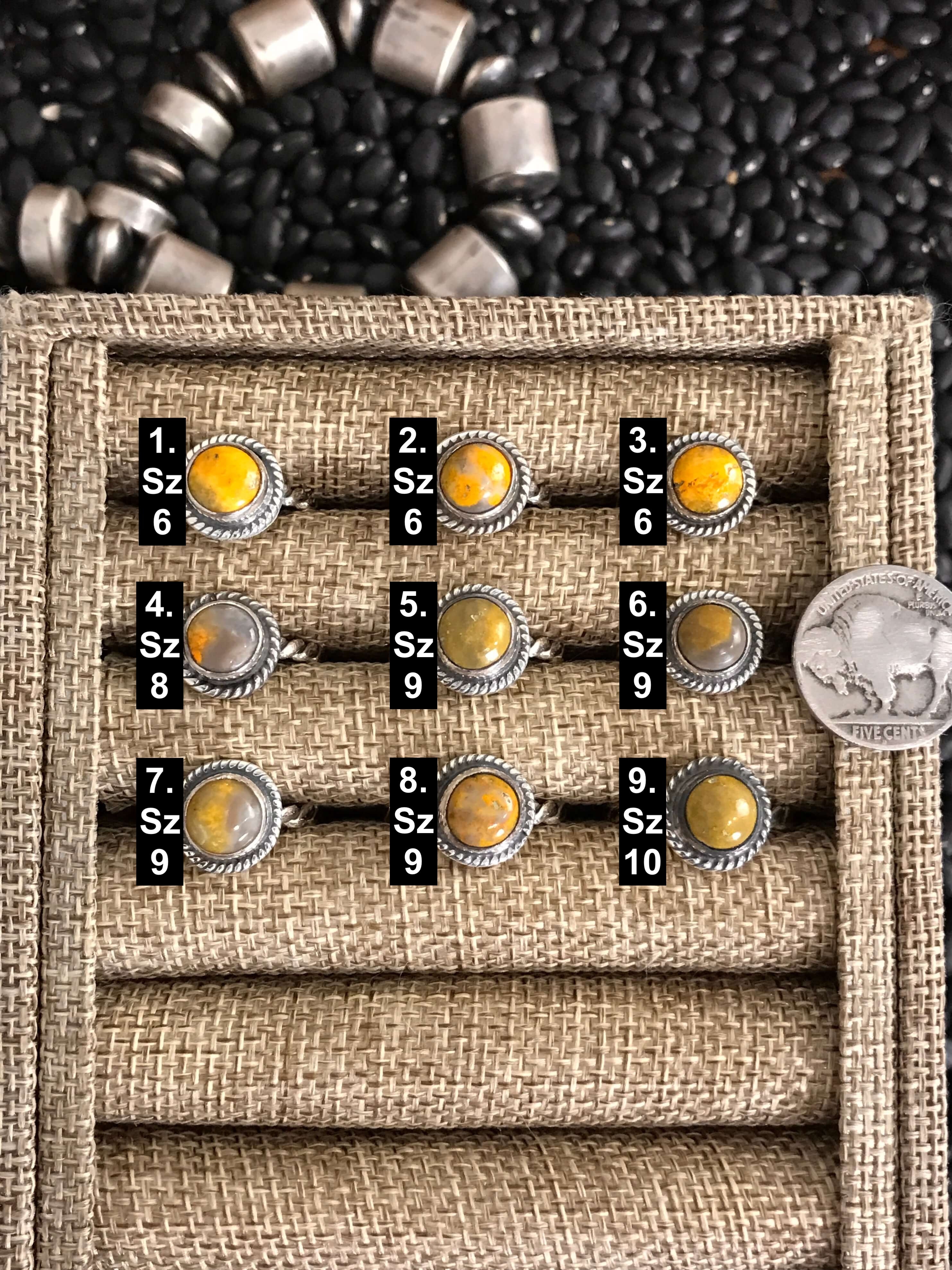 The Kesler Bumblebee Rings-Rings-Calli Co., Turquoise and Silver Jewelry, Native American Handmade, Zuni Tribe, Navajo Tribe, Brock Texas