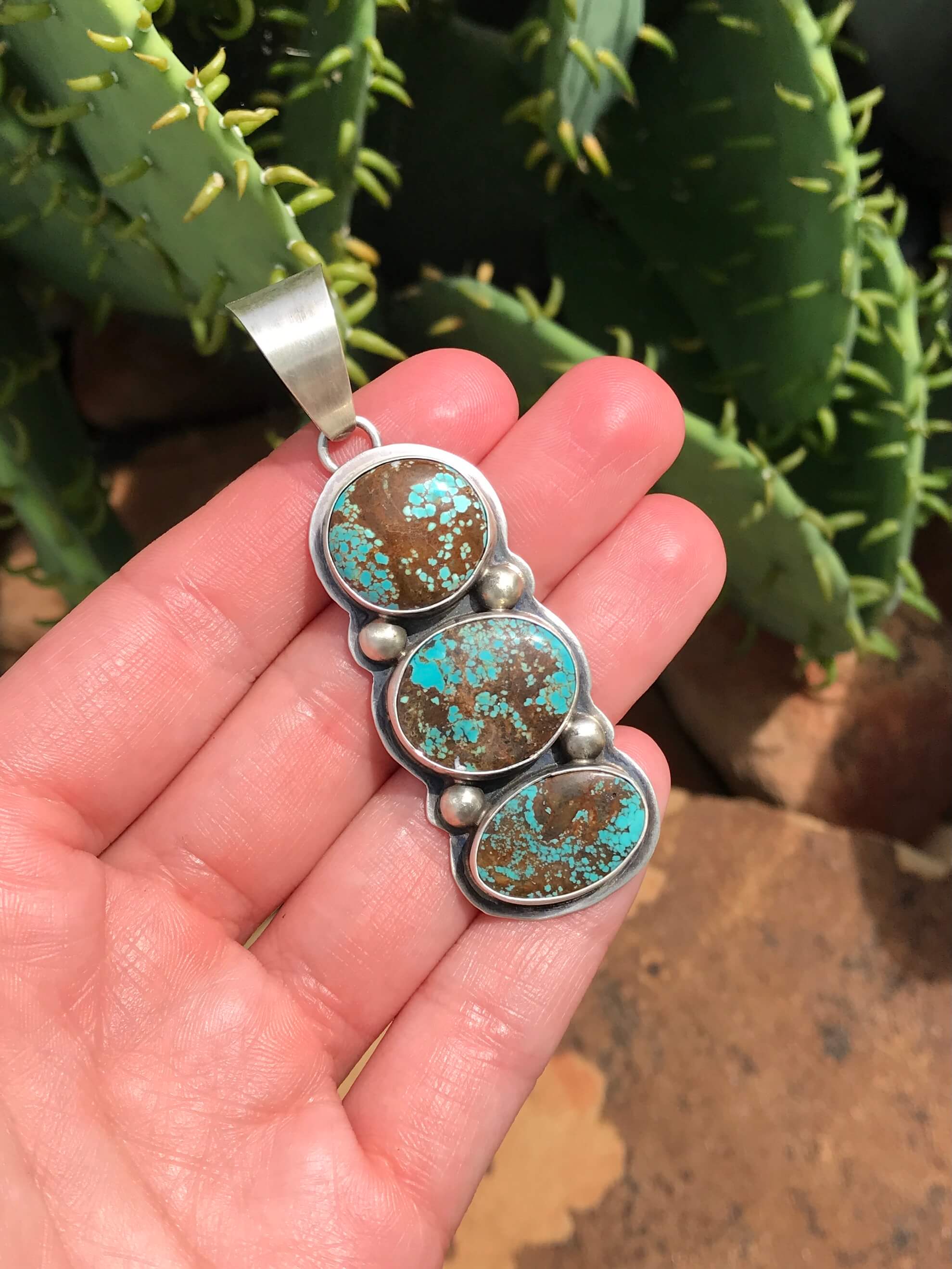 The Lorella Turquoise Pendant-Pendants-Calli Co., Turquoise and Silver Jewelry, Native American Handmade, Zuni Tribe, Navajo Tribe, Brock Texas