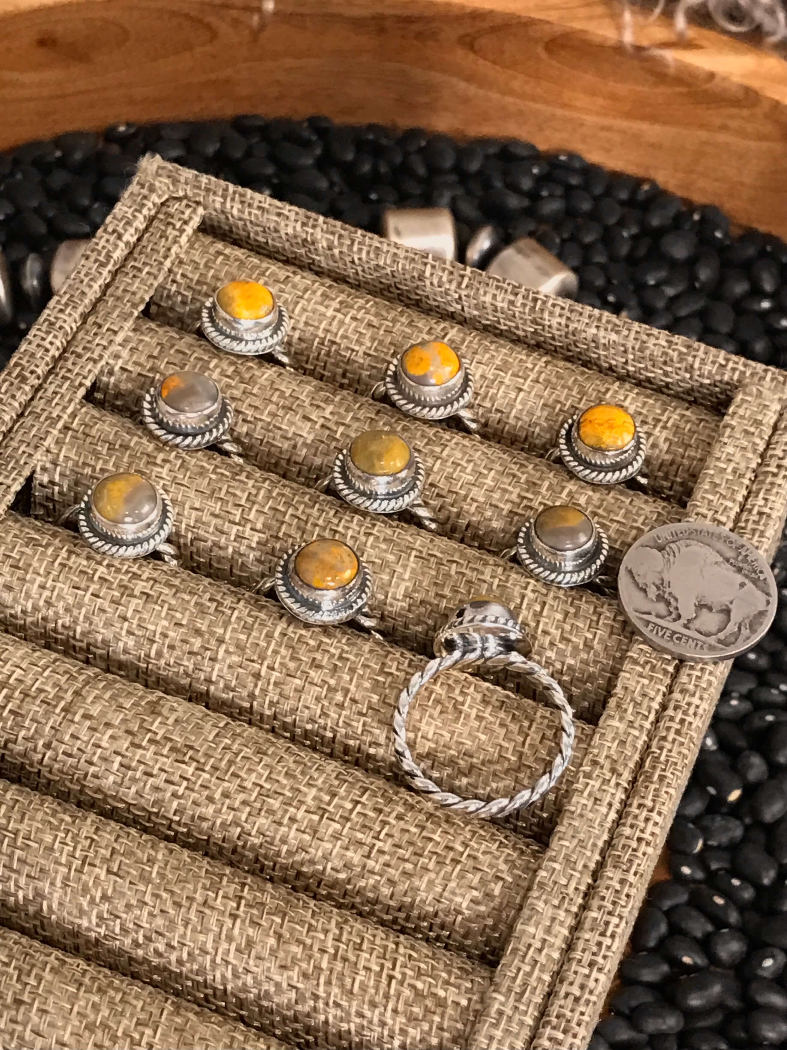 The Kesler Bumblebee Rings-Rings-Calli Co., Turquoise and Silver Jewelry, Native American Handmade, Zuni Tribe, Navajo Tribe, Brock Texas