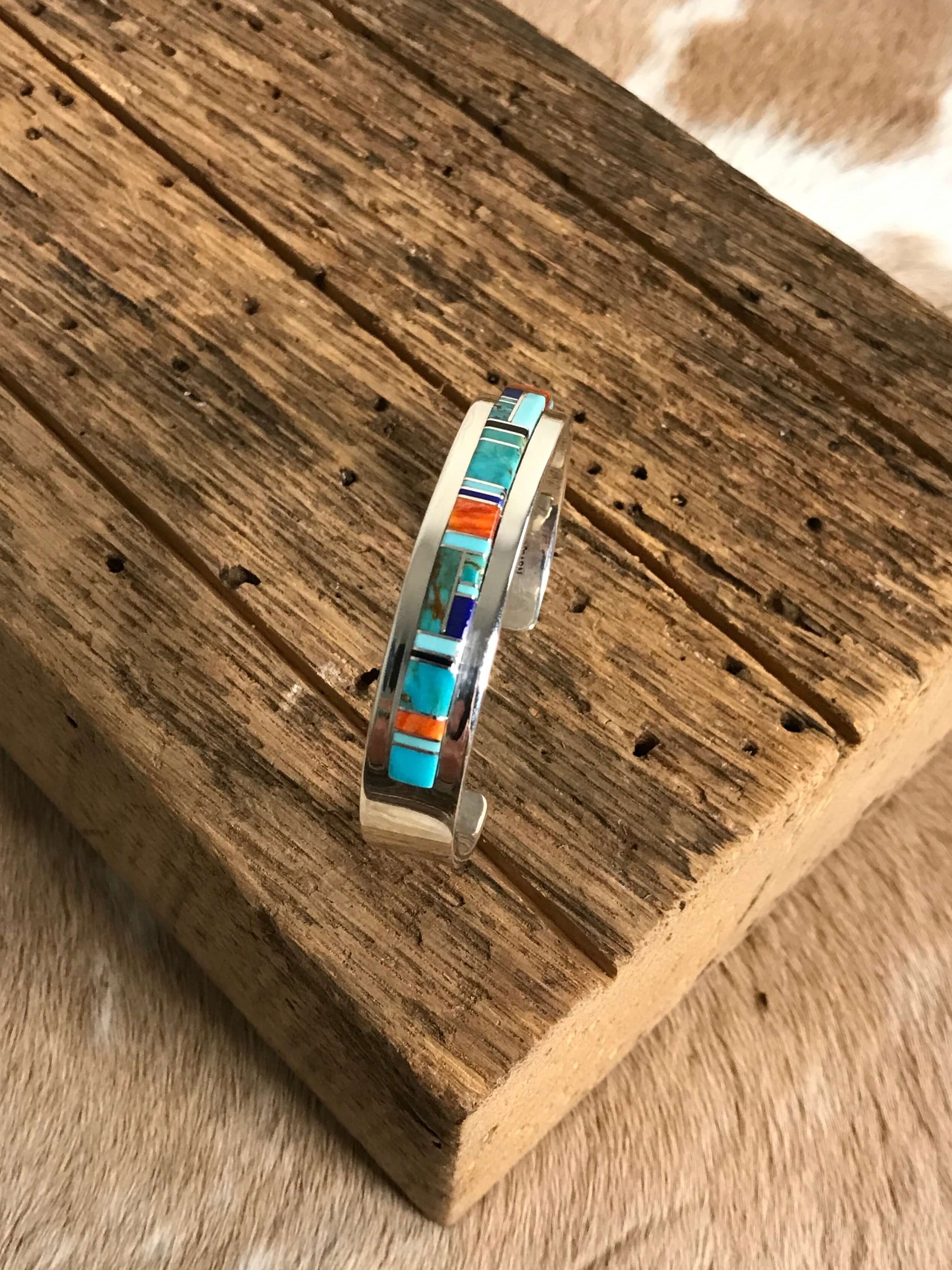 The Wolfforth Inlay Cuff-Bracelets & Cuffs-Calli Co., Turquoise and Silver Jewelry, Native American Handmade, Zuni Tribe, Navajo Tribe, Brock Texas