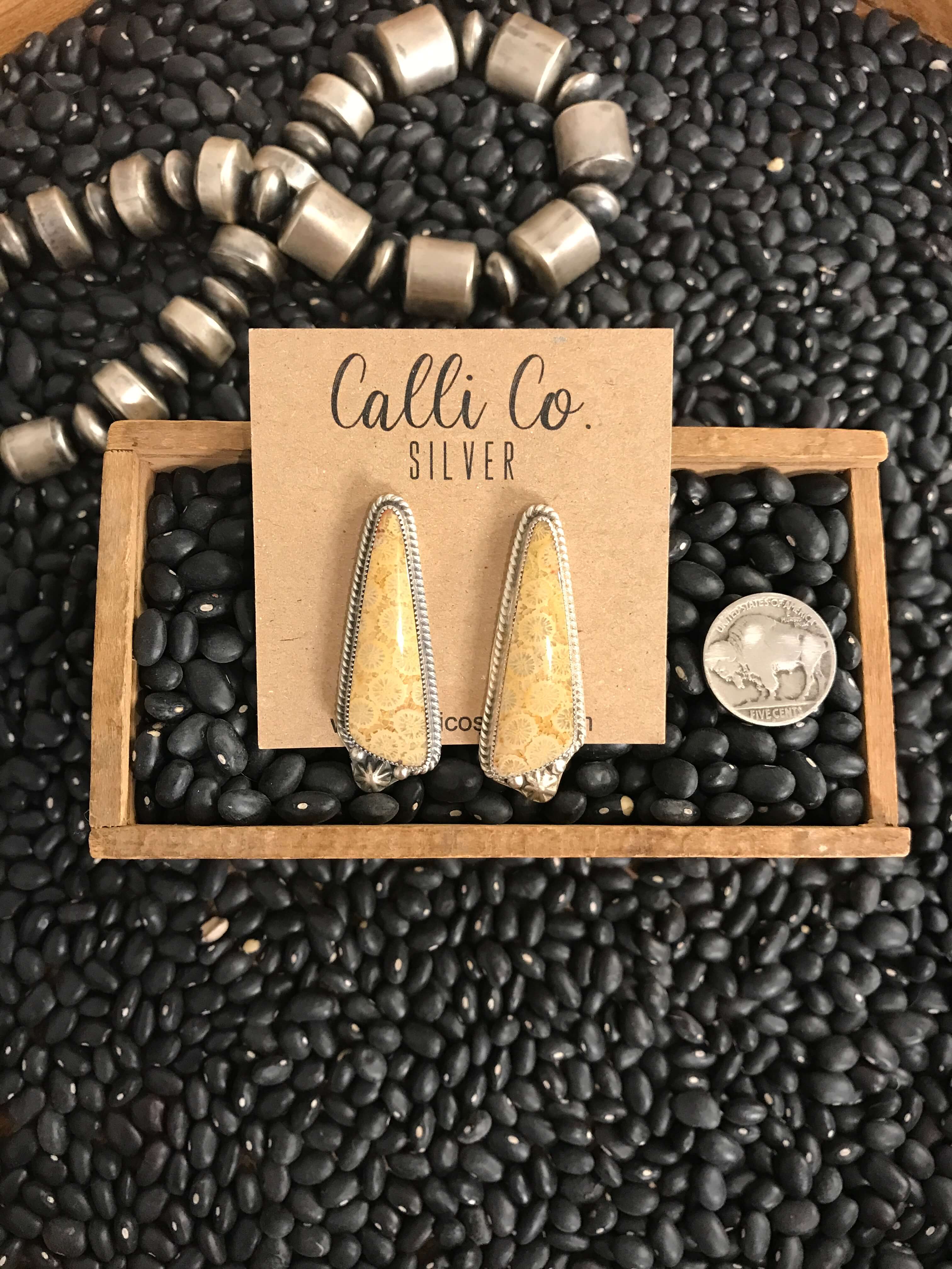 The Coral Fossil Earrings, 2-Earrings-Calli Co., Turquoise and Silver Jewelry, Native American Handmade, Zuni Tribe, Navajo Tribe, Brock Texas