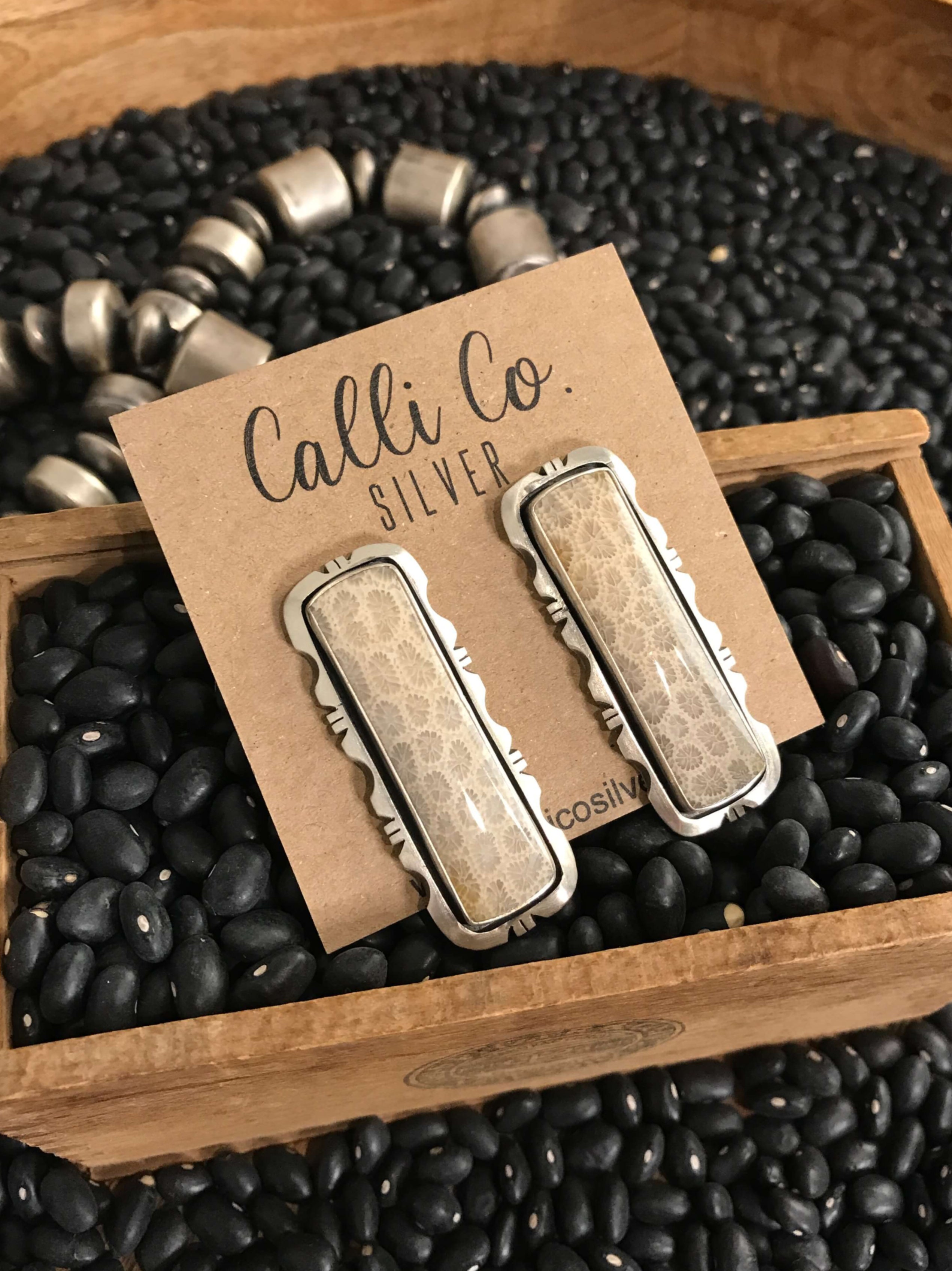 The Coral Fossil Earrings, 3-Earrings-Calli Co., Turquoise and Silver Jewelry, Native American Handmade, Zuni Tribe, Navajo Tribe, Brock Texas