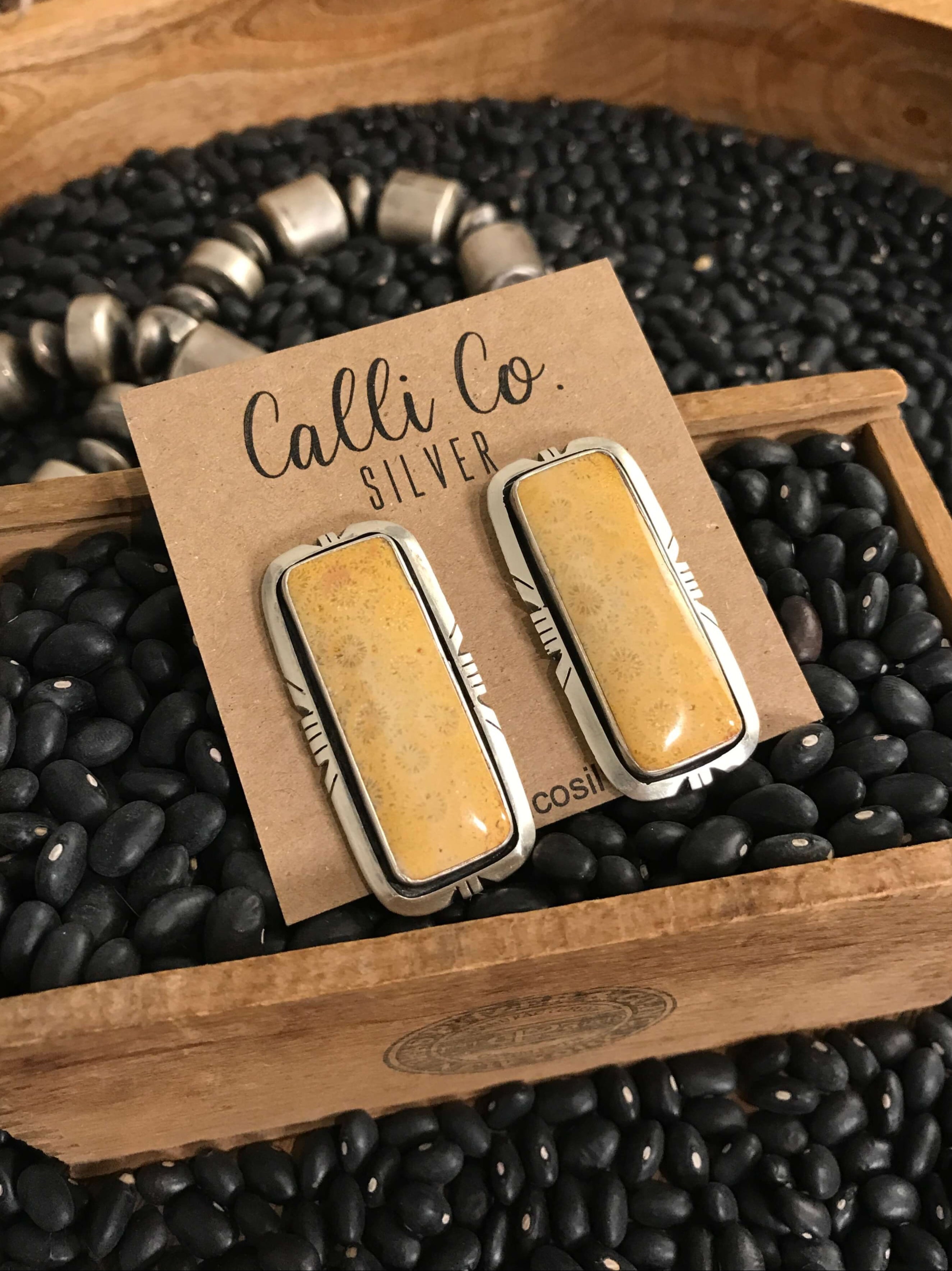 The Coral Fossil Earrings, 5-Earrings-Calli Co., Turquoise and Silver Jewelry, Native American Handmade, Zuni Tribe, Navajo Tribe, Brock Texas