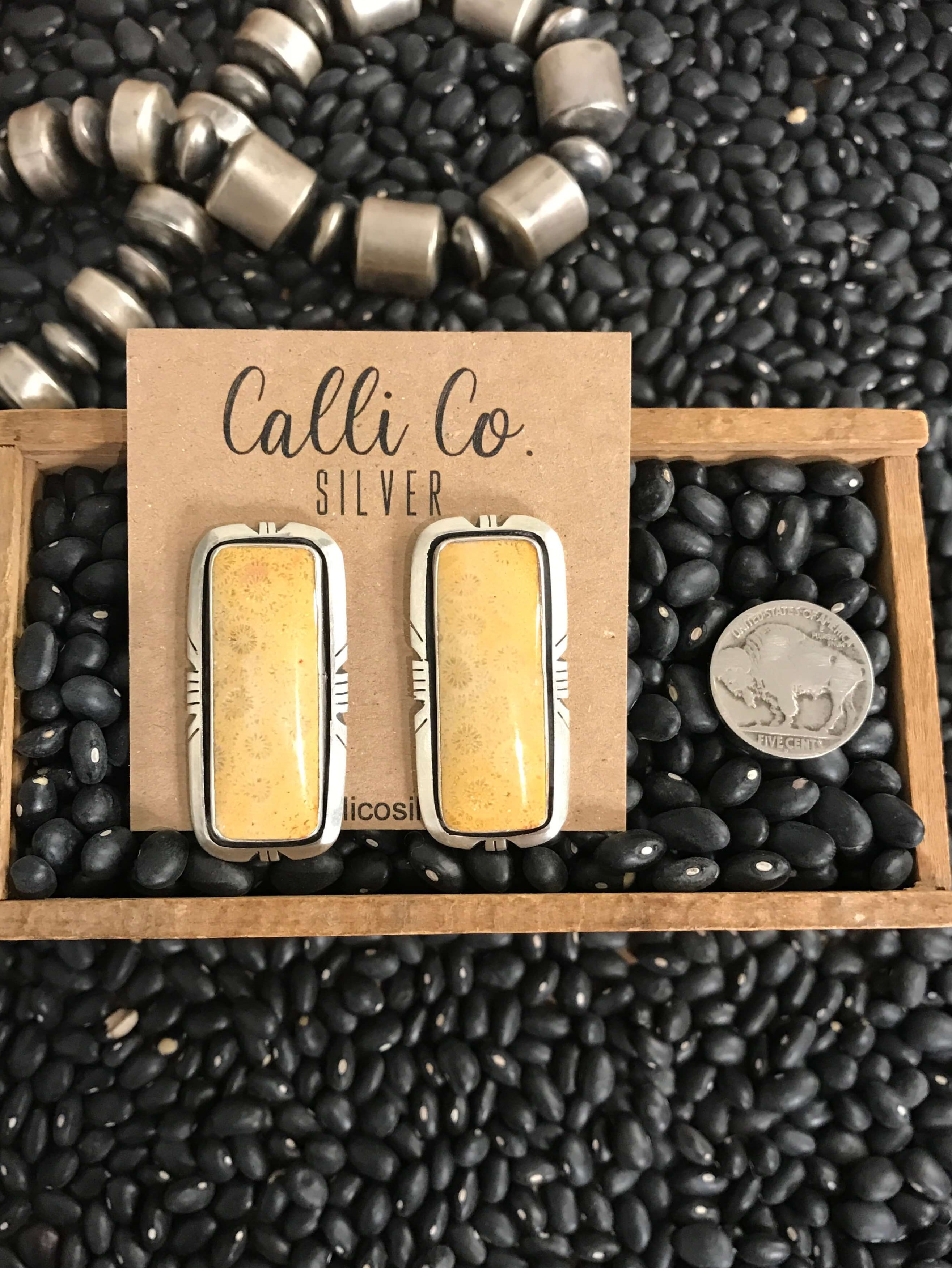 The Coral Fossil Earrings, 5-Earrings-Calli Co., Turquoise and Silver Jewelry, Native American Handmade, Zuni Tribe, Navajo Tribe, Brock Texas