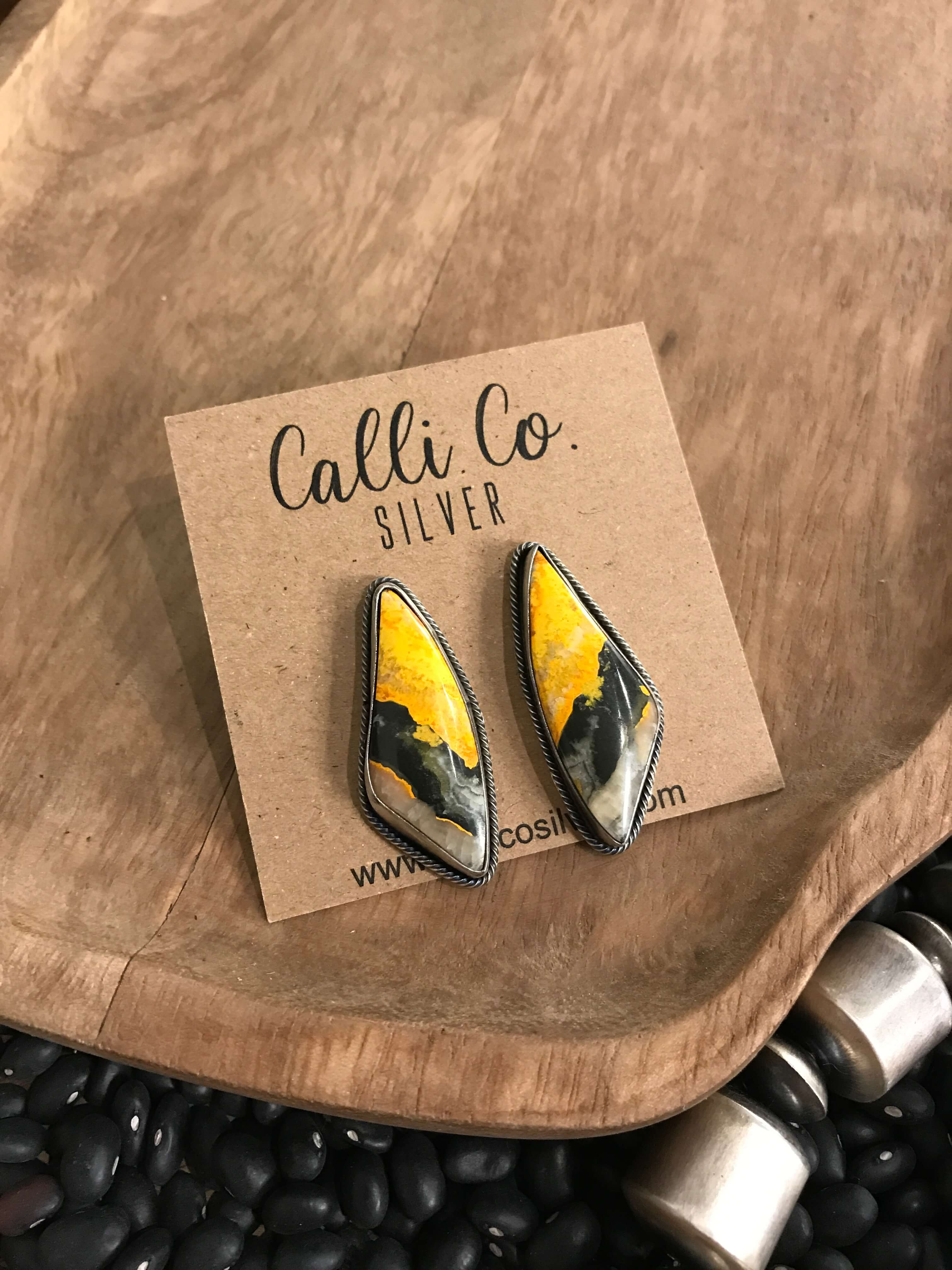 The Bumblebee Studs, 1-Earrings-Calli Co., Turquoise and Silver Jewelry, Native American Handmade, Zuni Tribe, Navajo Tribe, Brock Texas