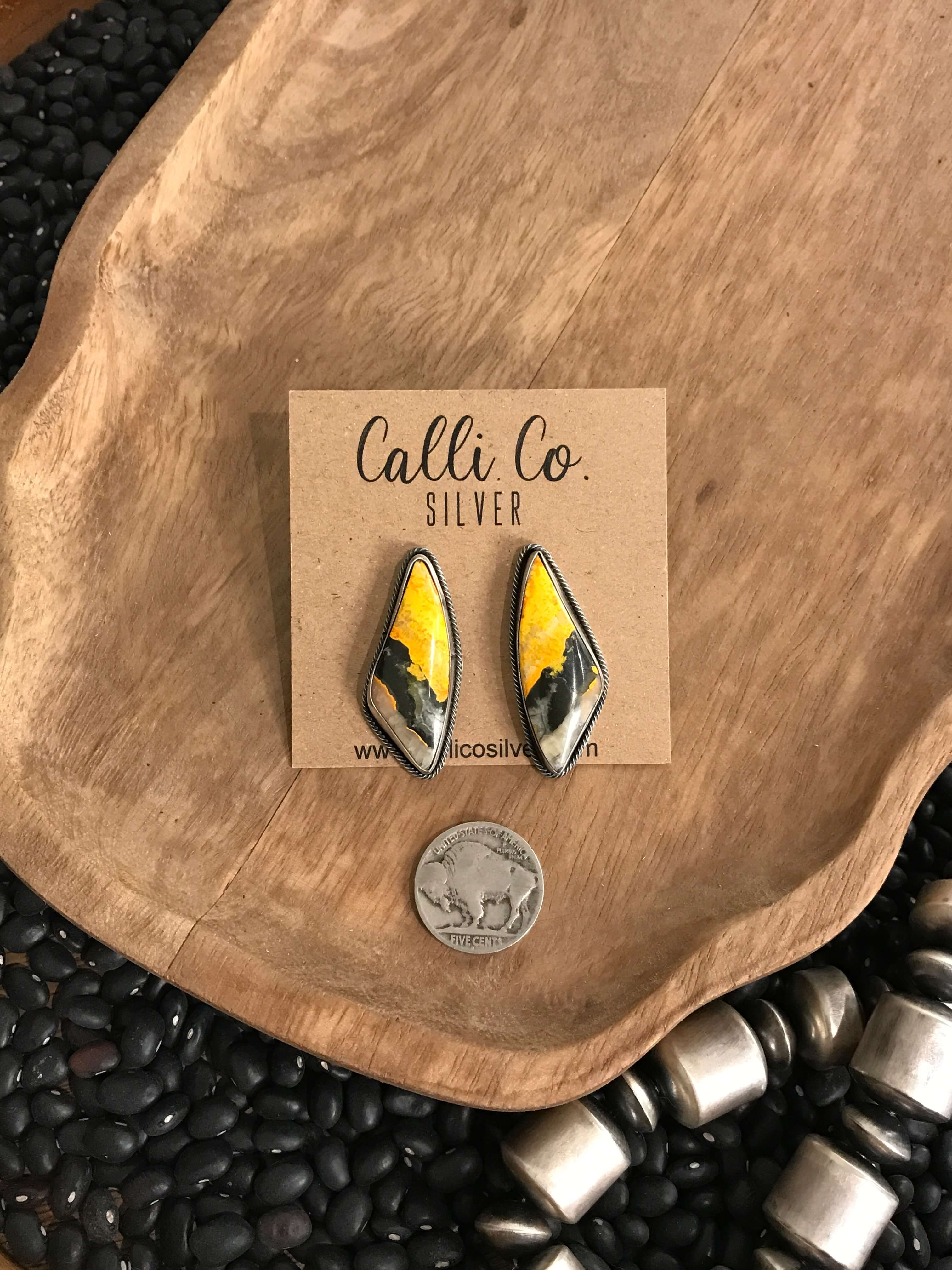 The Bumblebee Studs, 1-Earrings-Calli Co., Turquoise and Silver Jewelry, Native American Handmade, Zuni Tribe, Navajo Tribe, Brock Texas