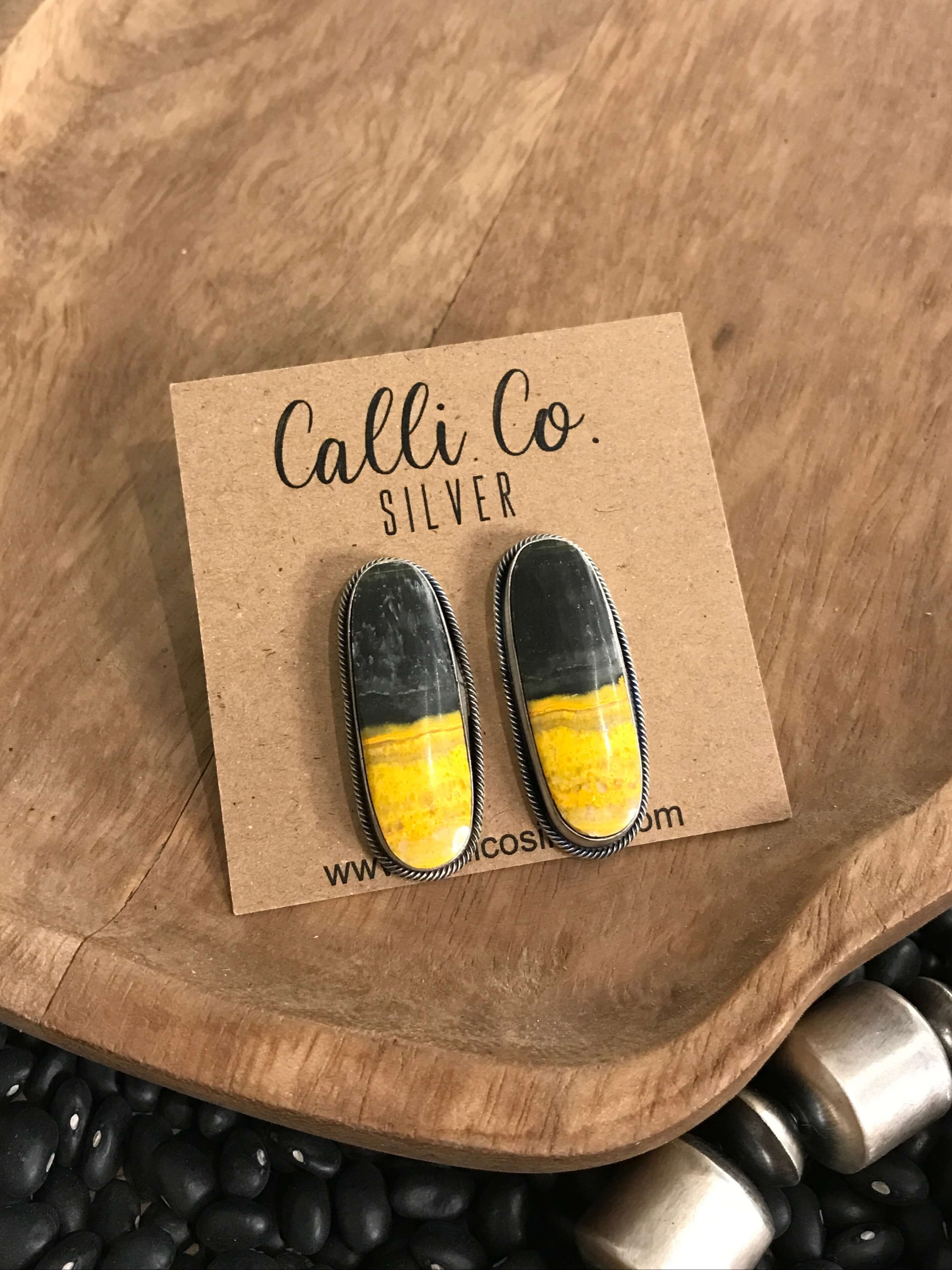 The Bumblebee Studs, 2-Earrings-Calli Co., Turquoise and Silver Jewelry, Native American Handmade, Zuni Tribe, Navajo Tribe, Brock Texas