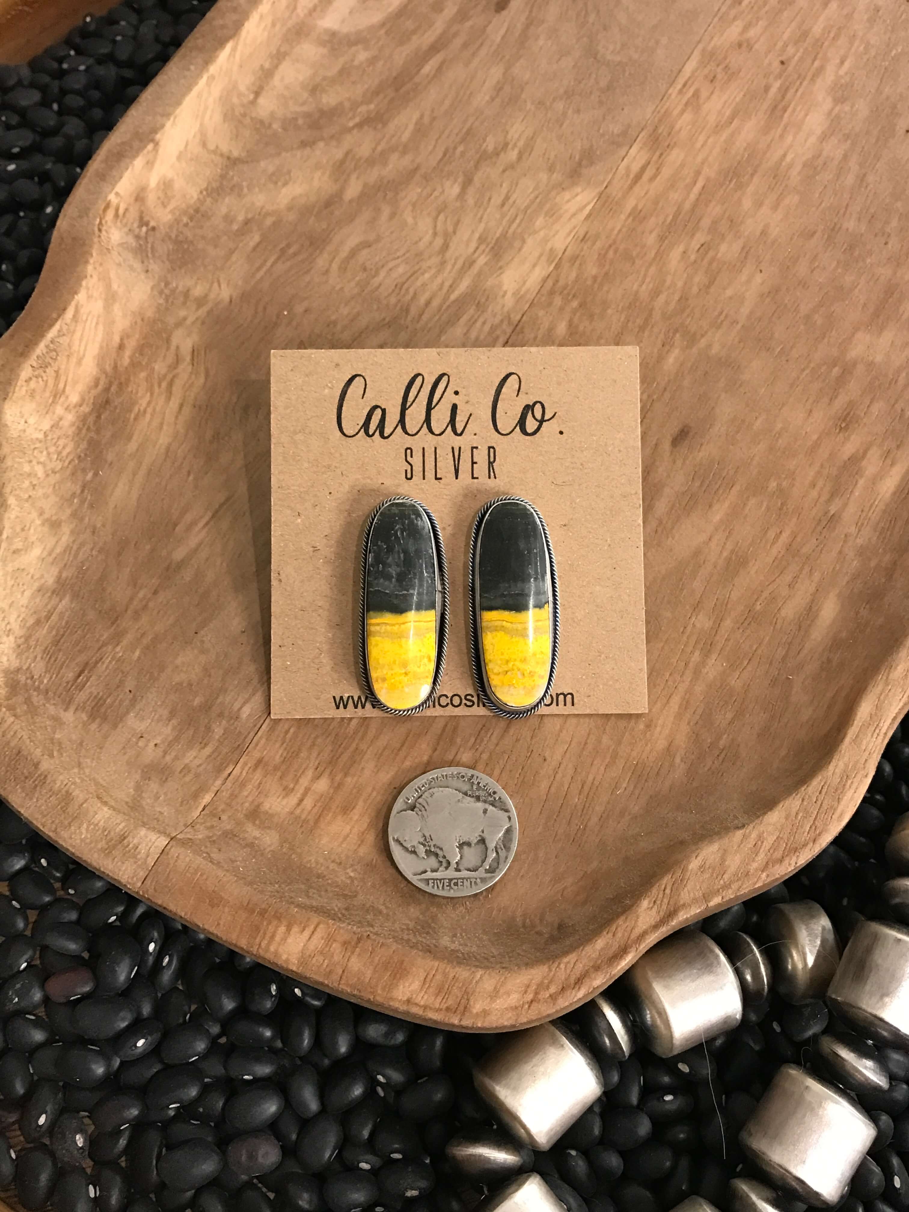 The Bumblebee Studs, 2-Earrings-Calli Co., Turquoise and Silver Jewelry, Native American Handmade, Zuni Tribe, Navajo Tribe, Brock Texas