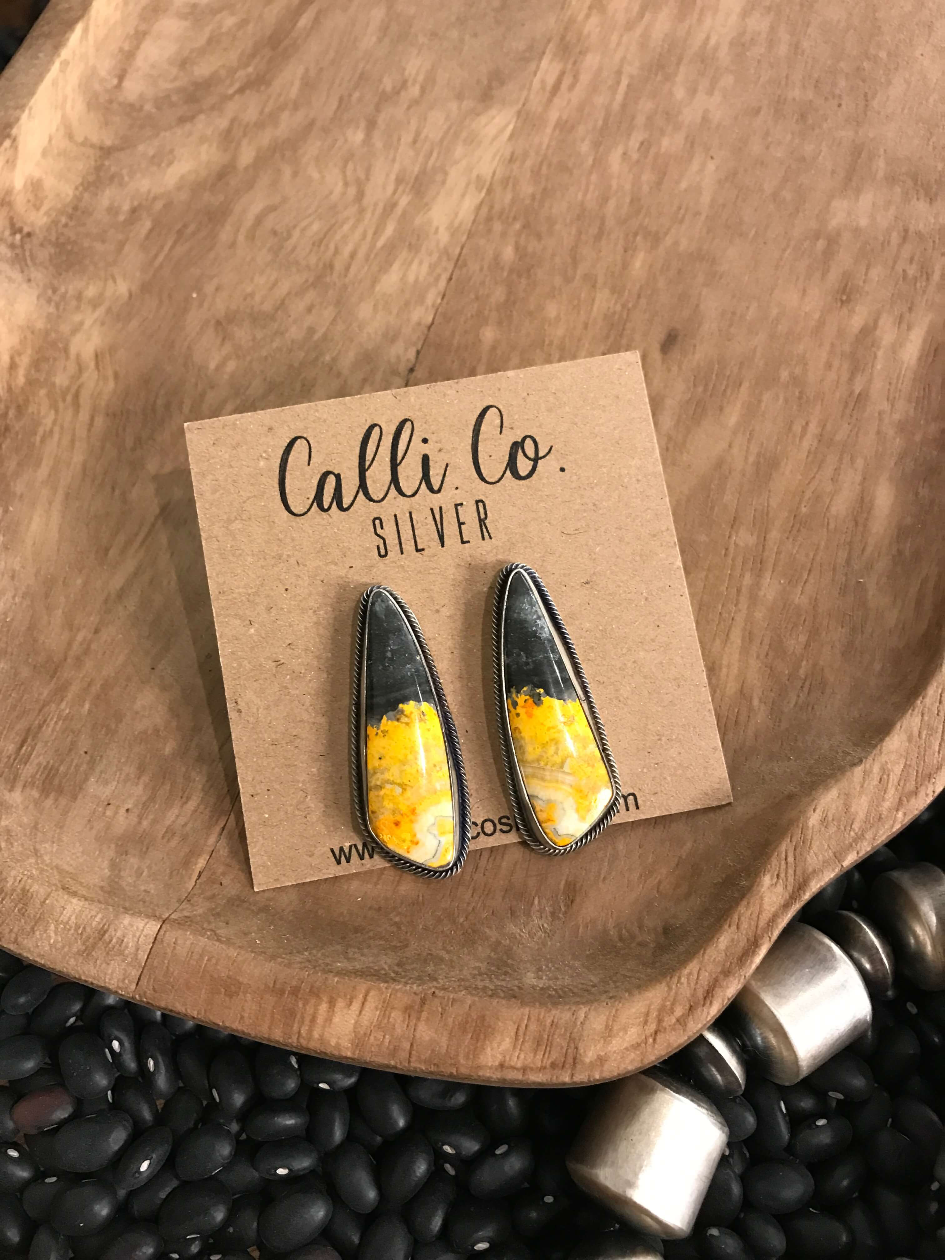 The Bumblebee Studs, 3-Earrings-Calli Co., Turquoise and Silver Jewelry, Native American Handmade, Zuni Tribe, Navajo Tribe, Brock Texas