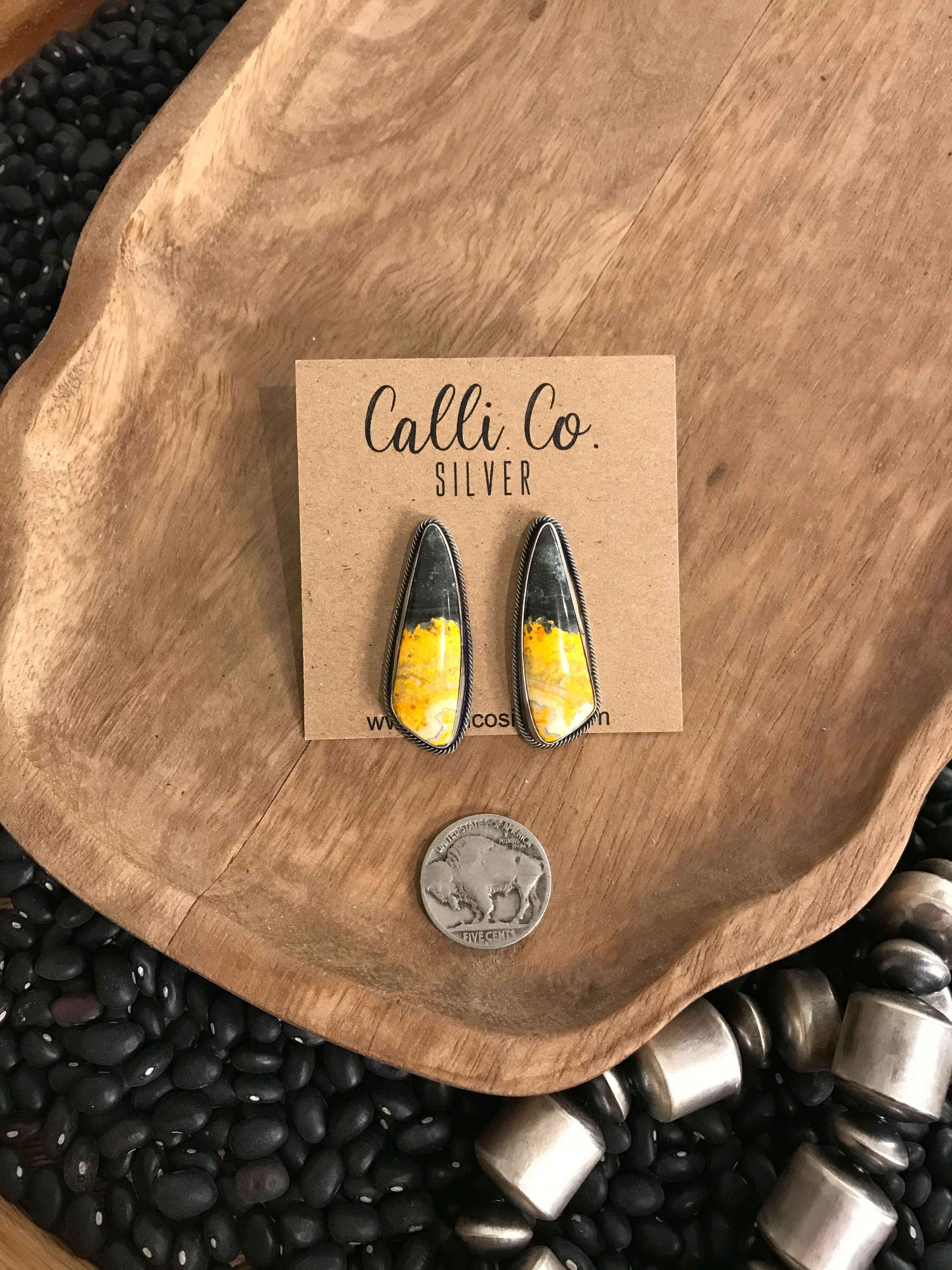 The Bumblebee Studs, 3-Earrings-Calli Co., Turquoise and Silver Jewelry, Native American Handmade, Zuni Tribe, Navajo Tribe, Brock Texas