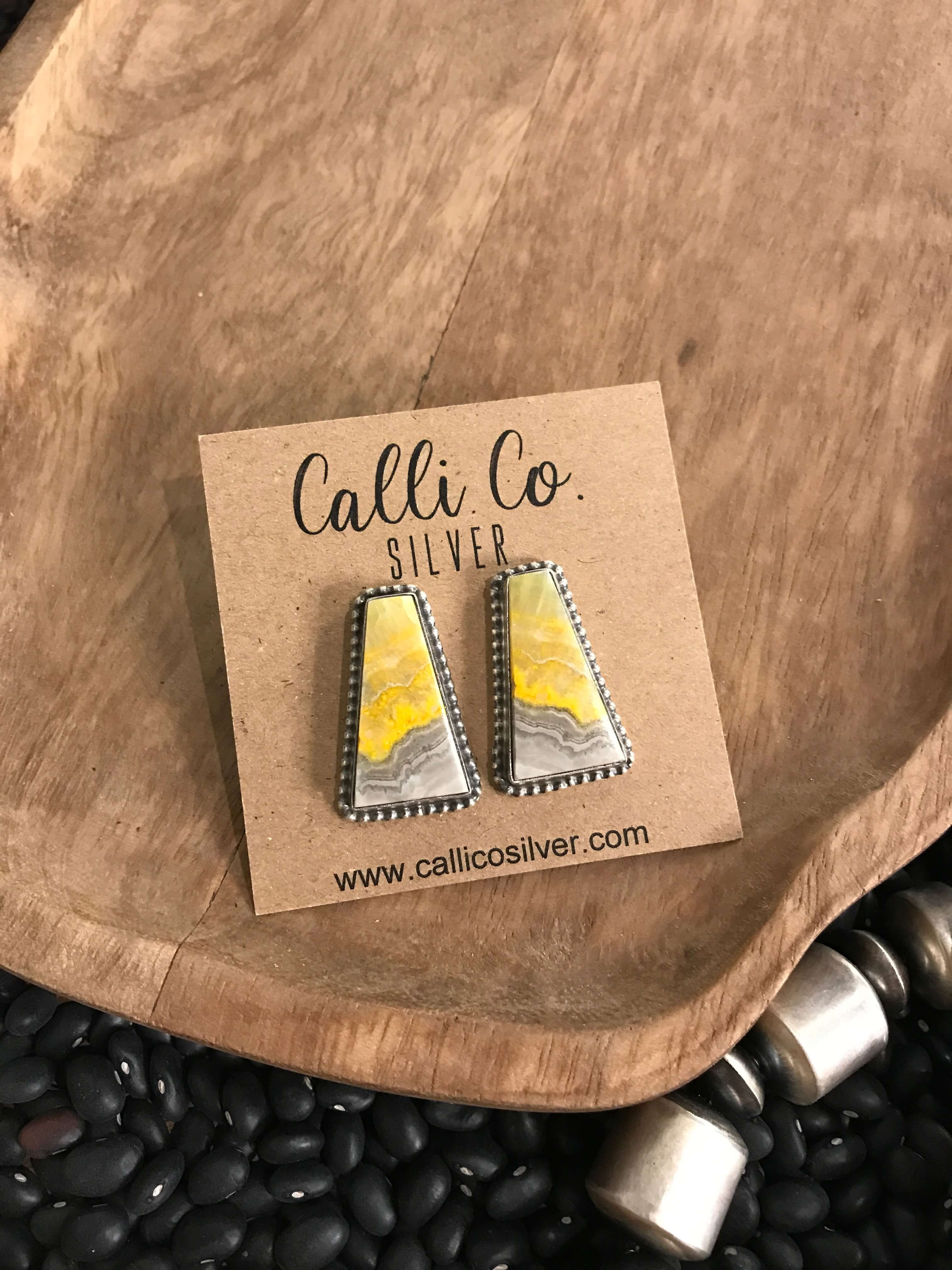 The Bumblebee Studs, 5-Earrings-Calli Co., Turquoise and Silver Jewelry, Native American Handmade, Zuni Tribe, Navajo Tribe, Brock Texas