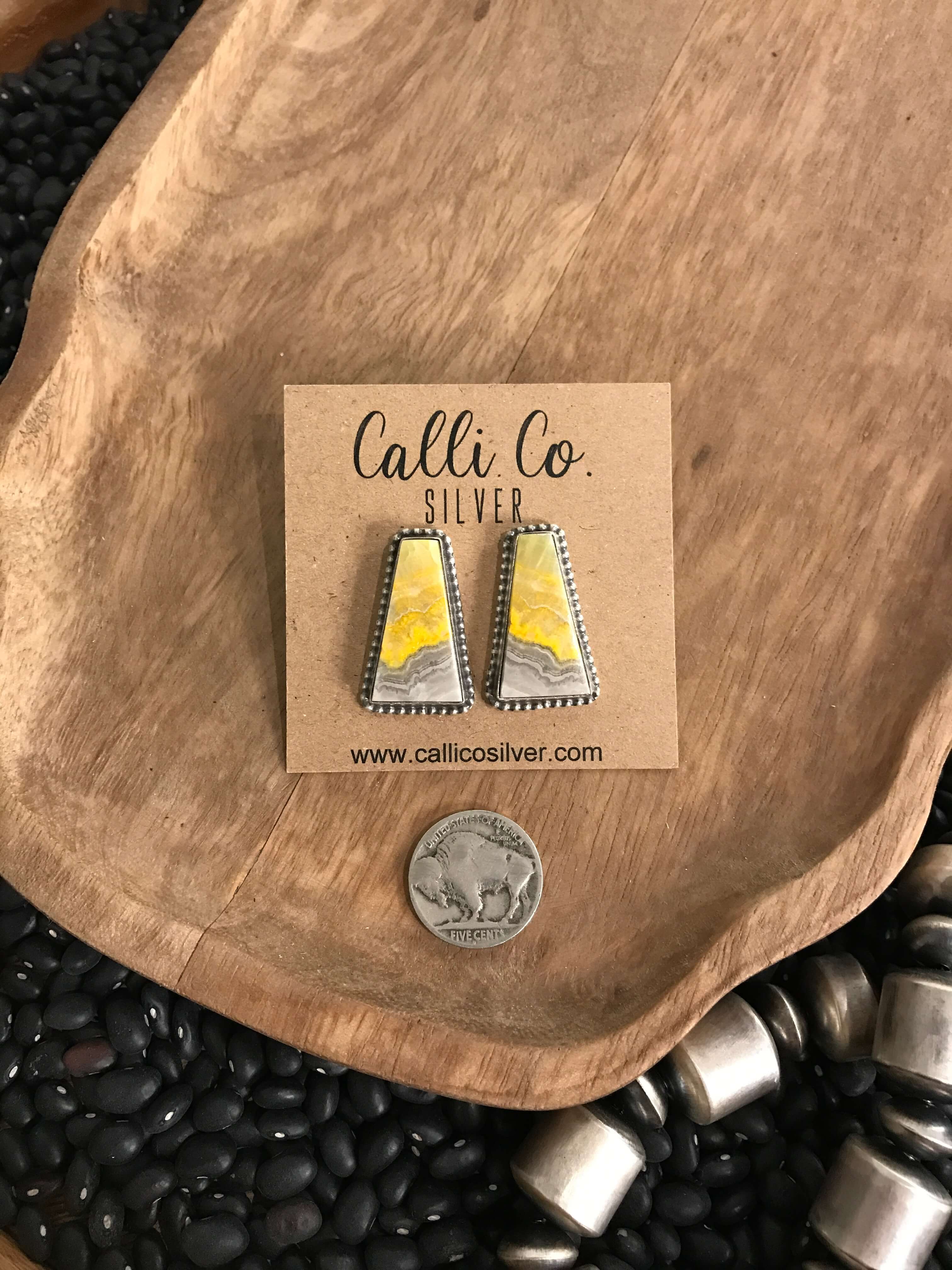 The Bumblebee Studs, 5-Earrings-Calli Co., Turquoise and Silver Jewelry, Native American Handmade, Zuni Tribe, Navajo Tribe, Brock Texas