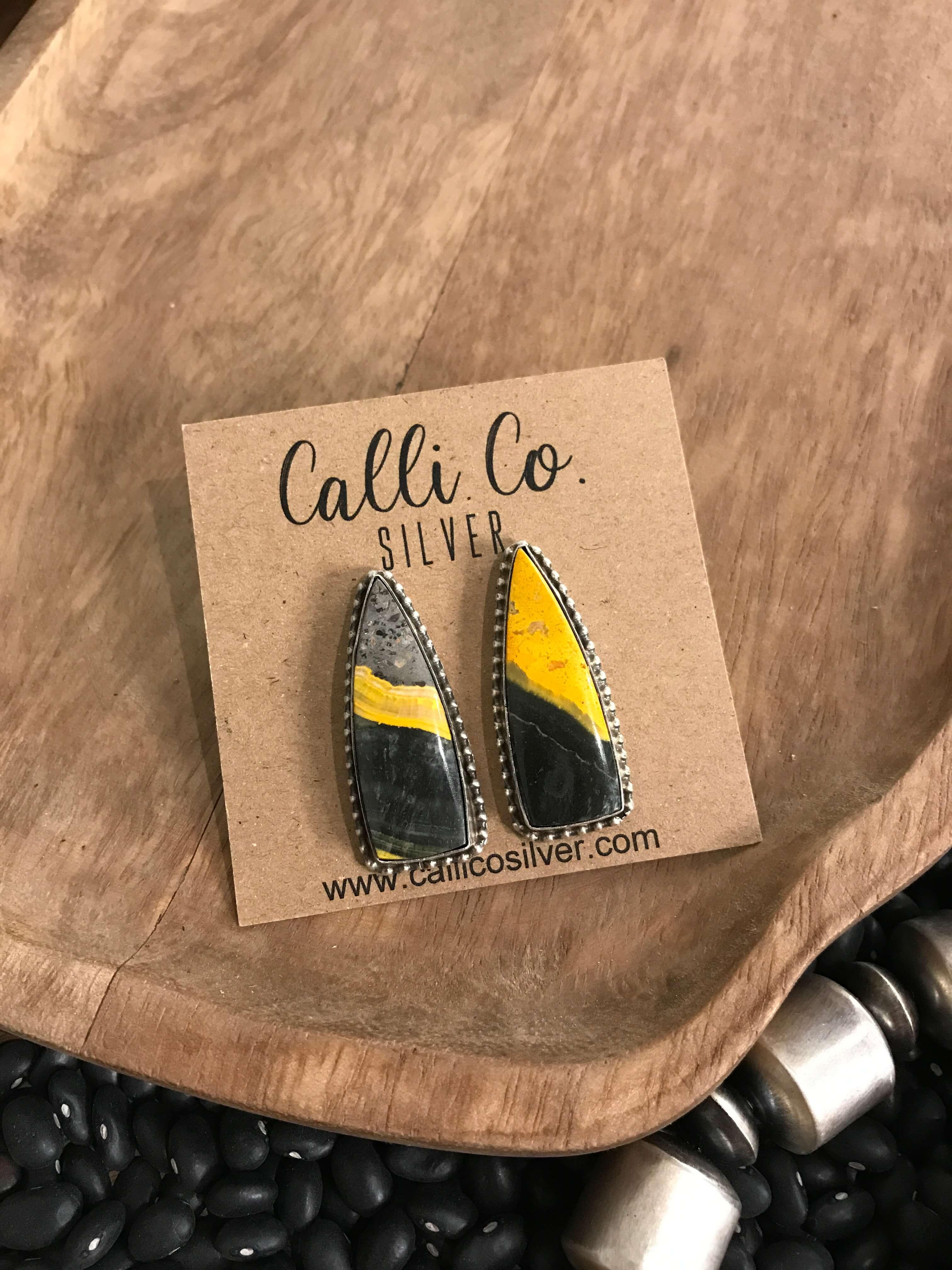 The Bumblebee Studs, 7-Earrings-Calli Co., Turquoise and Silver Jewelry, Native American Handmade, Zuni Tribe, Navajo Tribe, Brock Texas