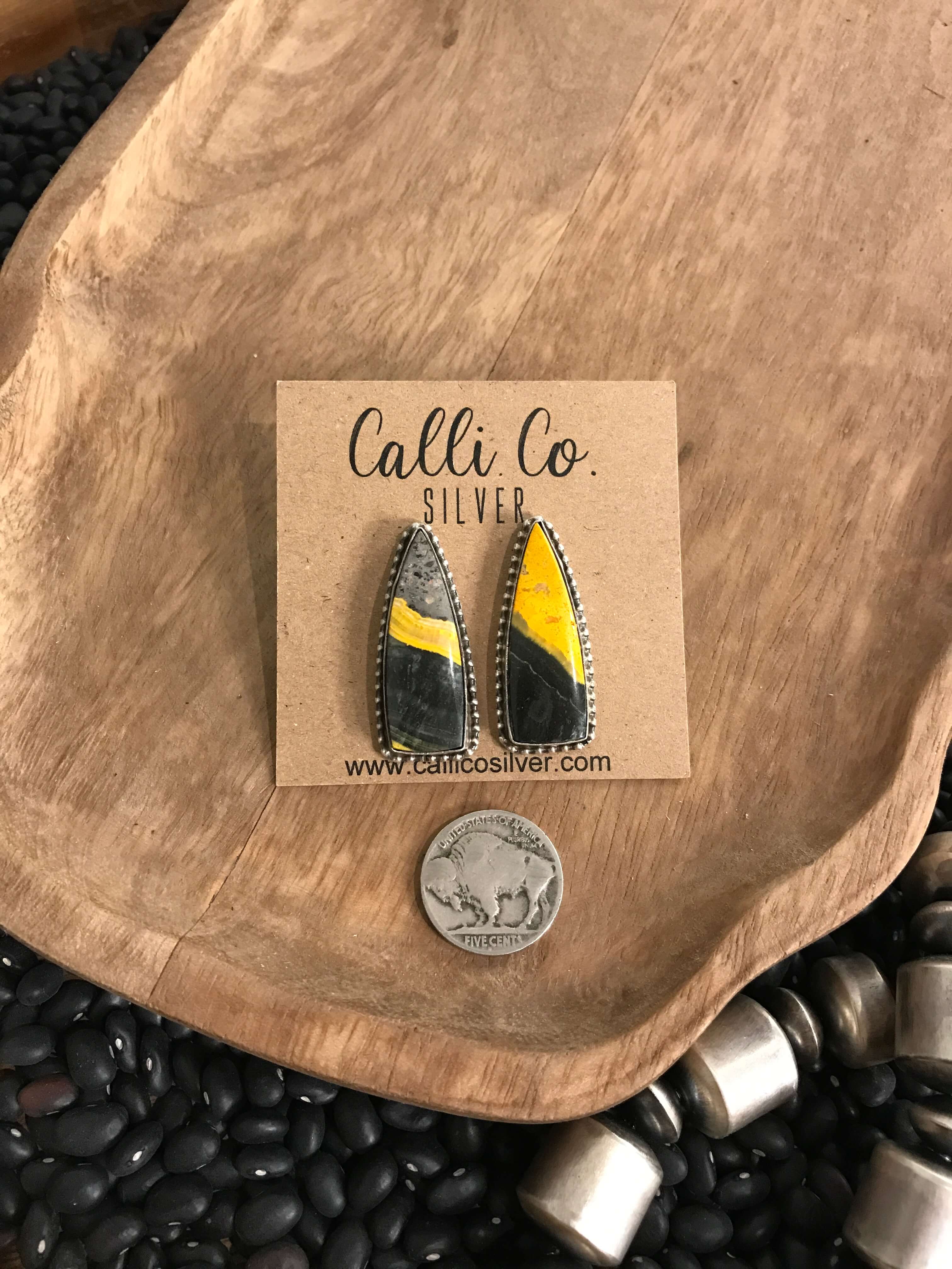 The Bumblebee Studs, 7-Earrings-Calli Co., Turquoise and Silver Jewelry, Native American Handmade, Zuni Tribe, Navajo Tribe, Brock Texas