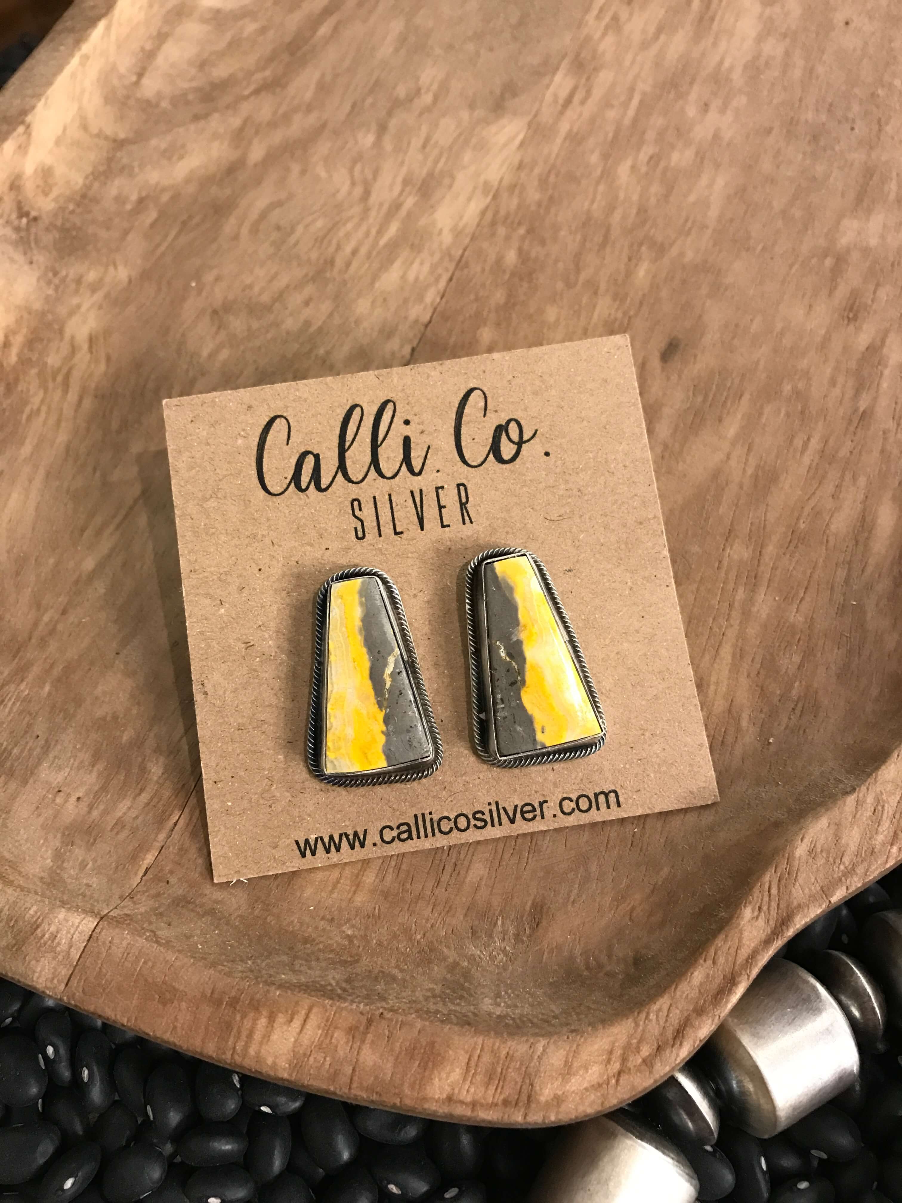 The Bumblebee Studs, 9-Earrings-Calli Co., Turquoise and Silver Jewelry, Native American Handmade, Zuni Tribe, Navajo Tribe, Brock Texas