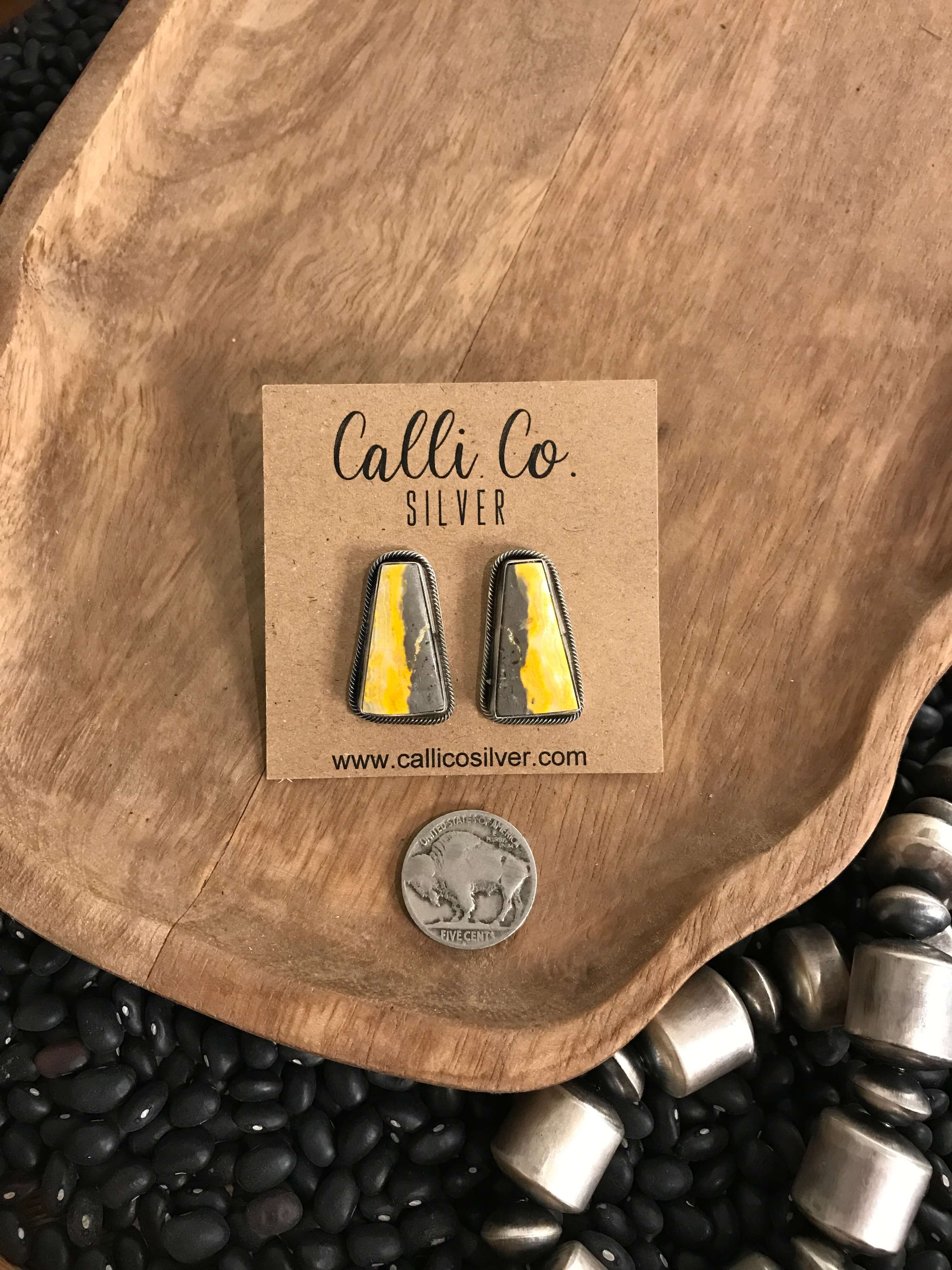 The Bumblebee Studs, 9-Earrings-Calli Co., Turquoise and Silver Jewelry, Native American Handmade, Zuni Tribe, Navajo Tribe, Brock Texas