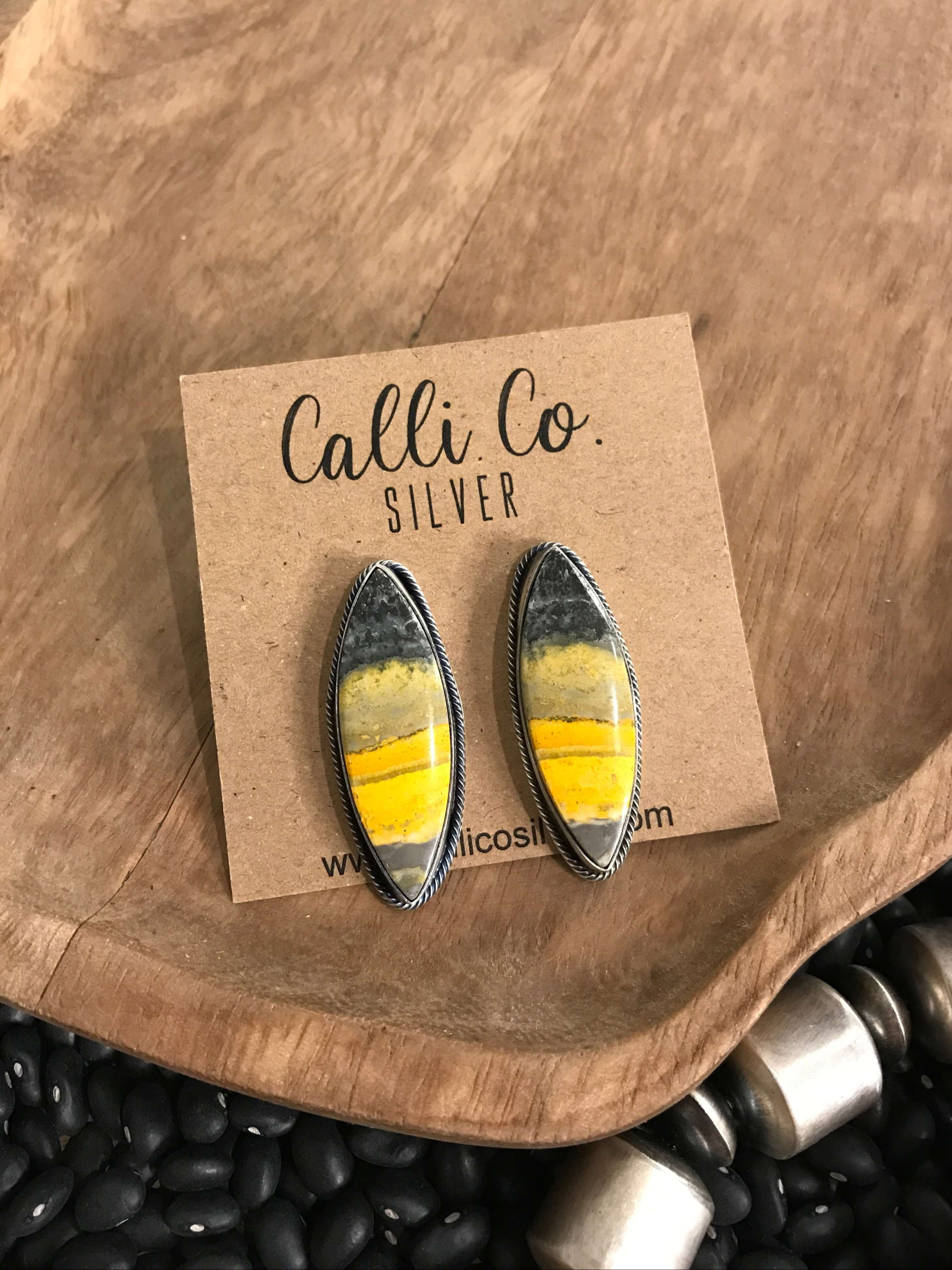 The Bumblebee Studs, 10-Earrings-Calli Co., Turquoise and Silver Jewelry, Native American Handmade, Zuni Tribe, Navajo Tribe, Brock Texas