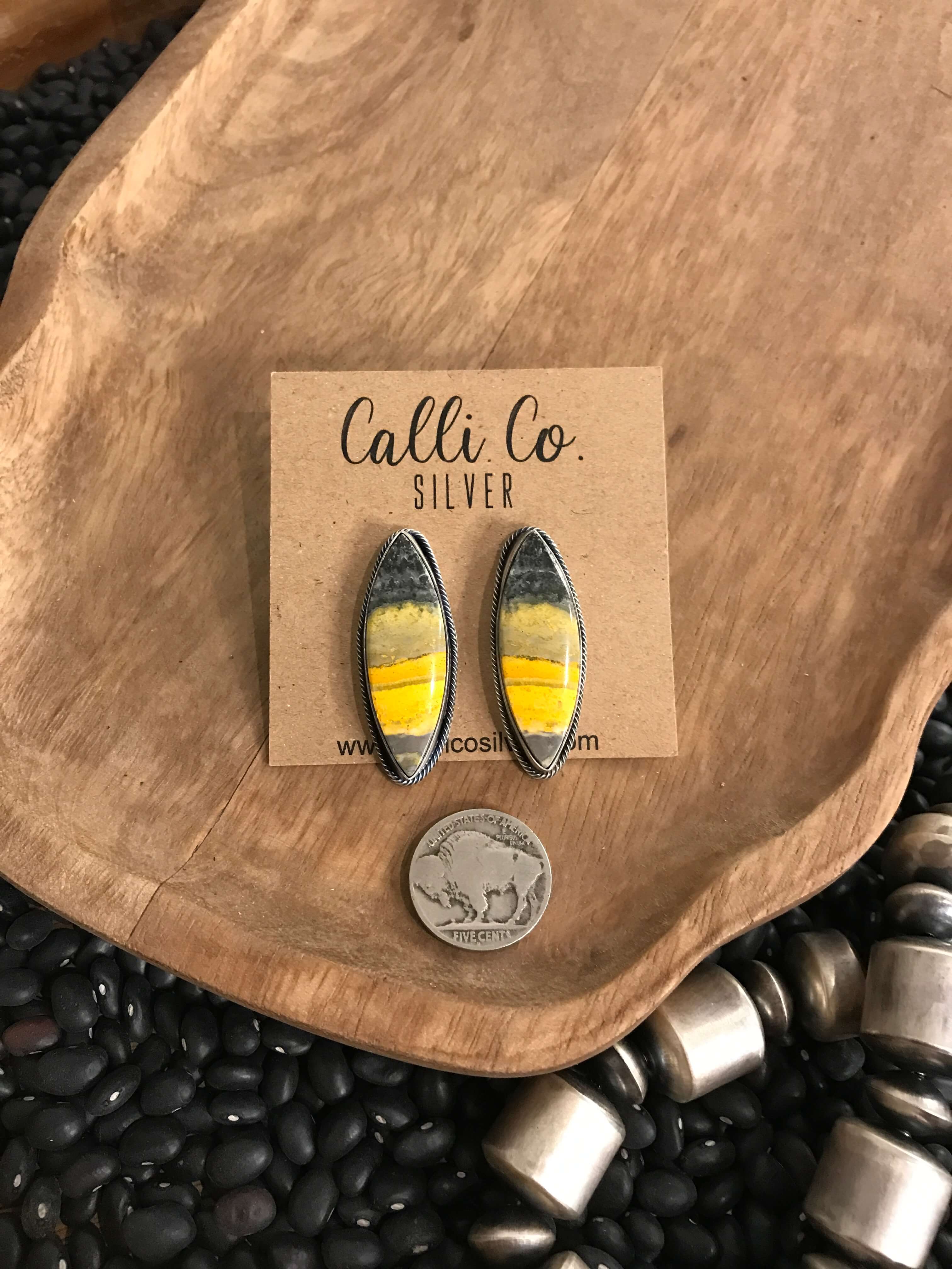 The Bumblebee Studs, 10-Earrings-Calli Co., Turquoise and Silver Jewelry, Native American Handmade, Zuni Tribe, Navajo Tribe, Brock Texas