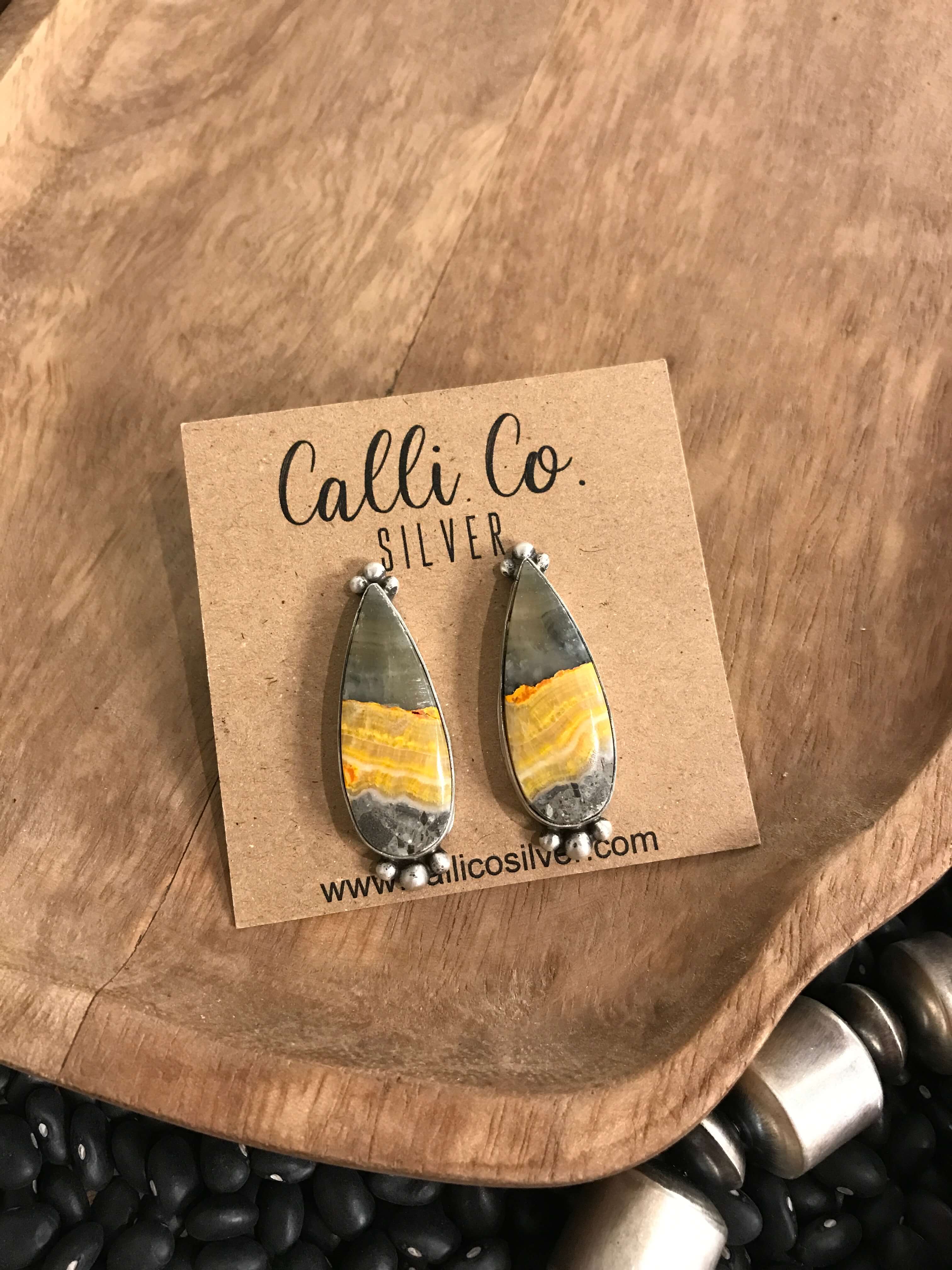 The Bumblebee Studs, 12-Earrings-Calli Co., Turquoise and Silver Jewelry, Native American Handmade, Zuni Tribe, Navajo Tribe, Brock Texas