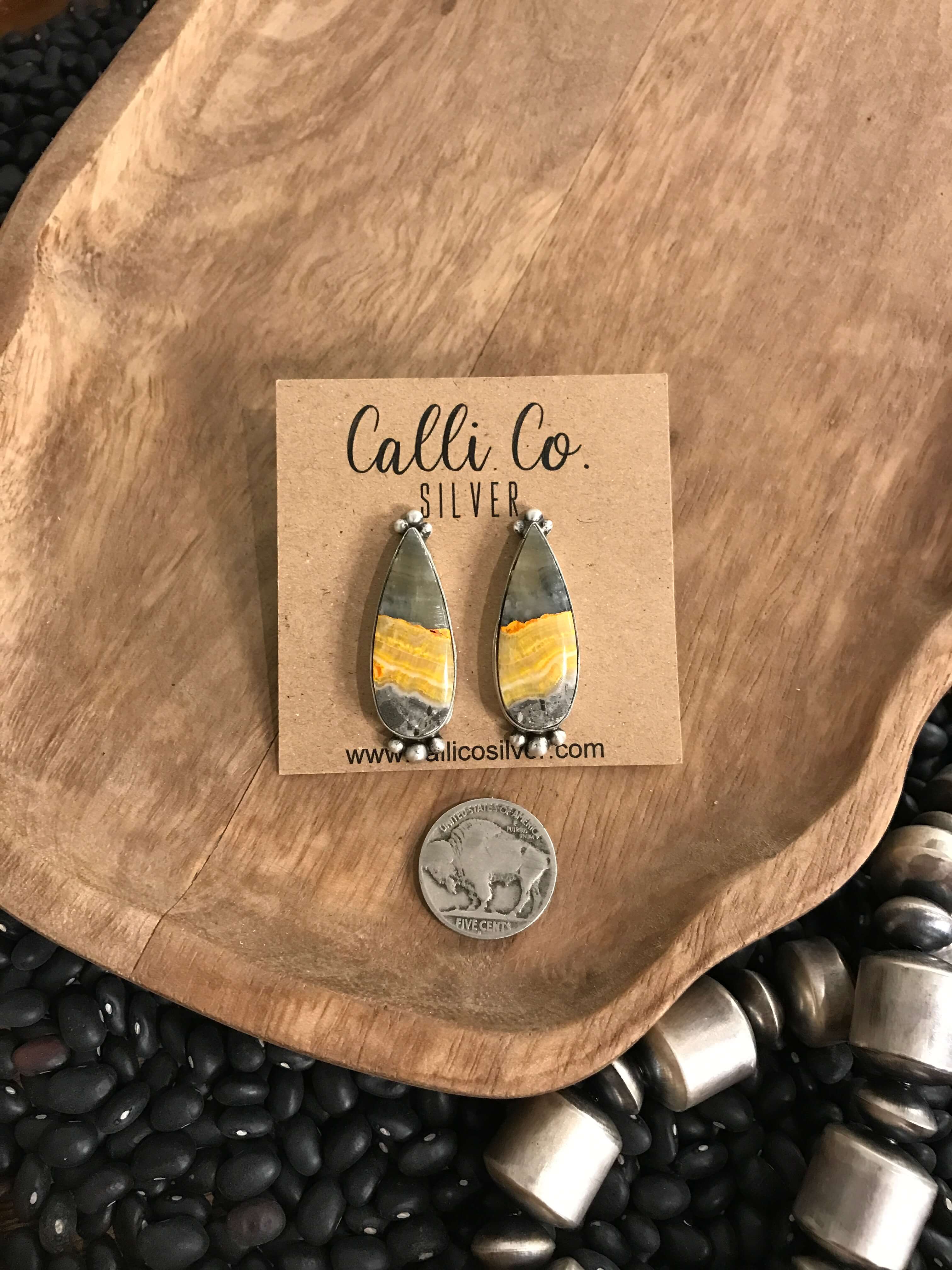 The Bumblebee Studs, 12-Earrings-Calli Co., Turquoise and Silver Jewelry, Native American Handmade, Zuni Tribe, Navajo Tribe, Brock Texas