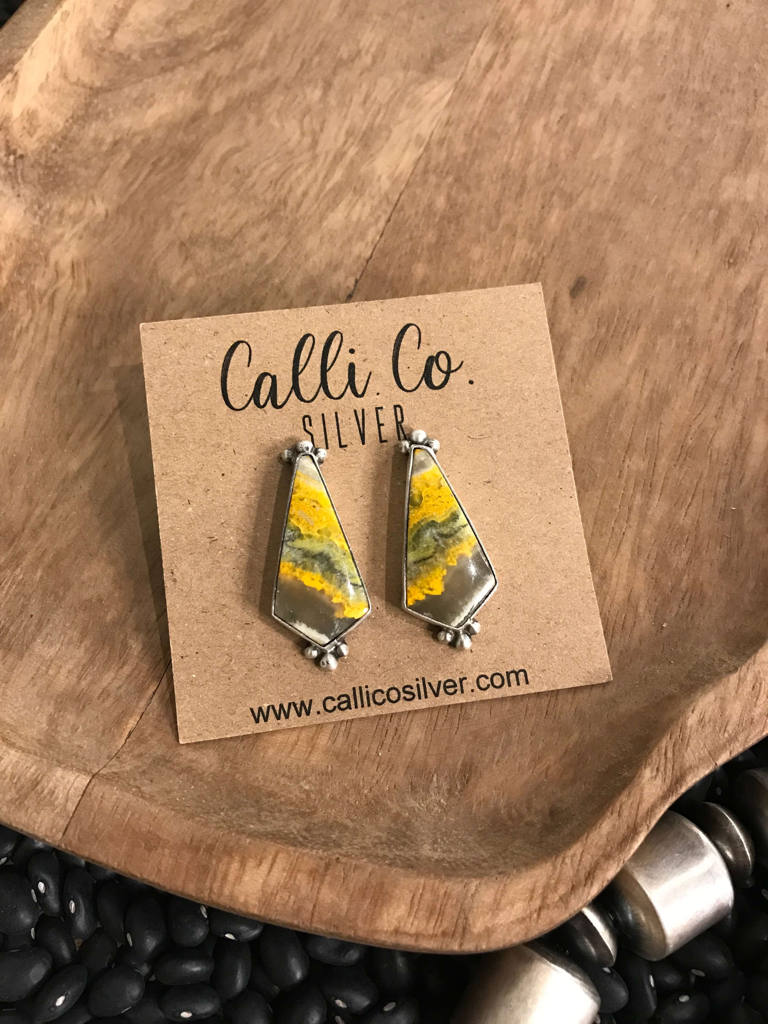 The Bumblebee Studs, 13-Earrings-Calli Co., Turquoise and Silver Jewelry, Native American Handmade, Zuni Tribe, Navajo Tribe, Brock Texas