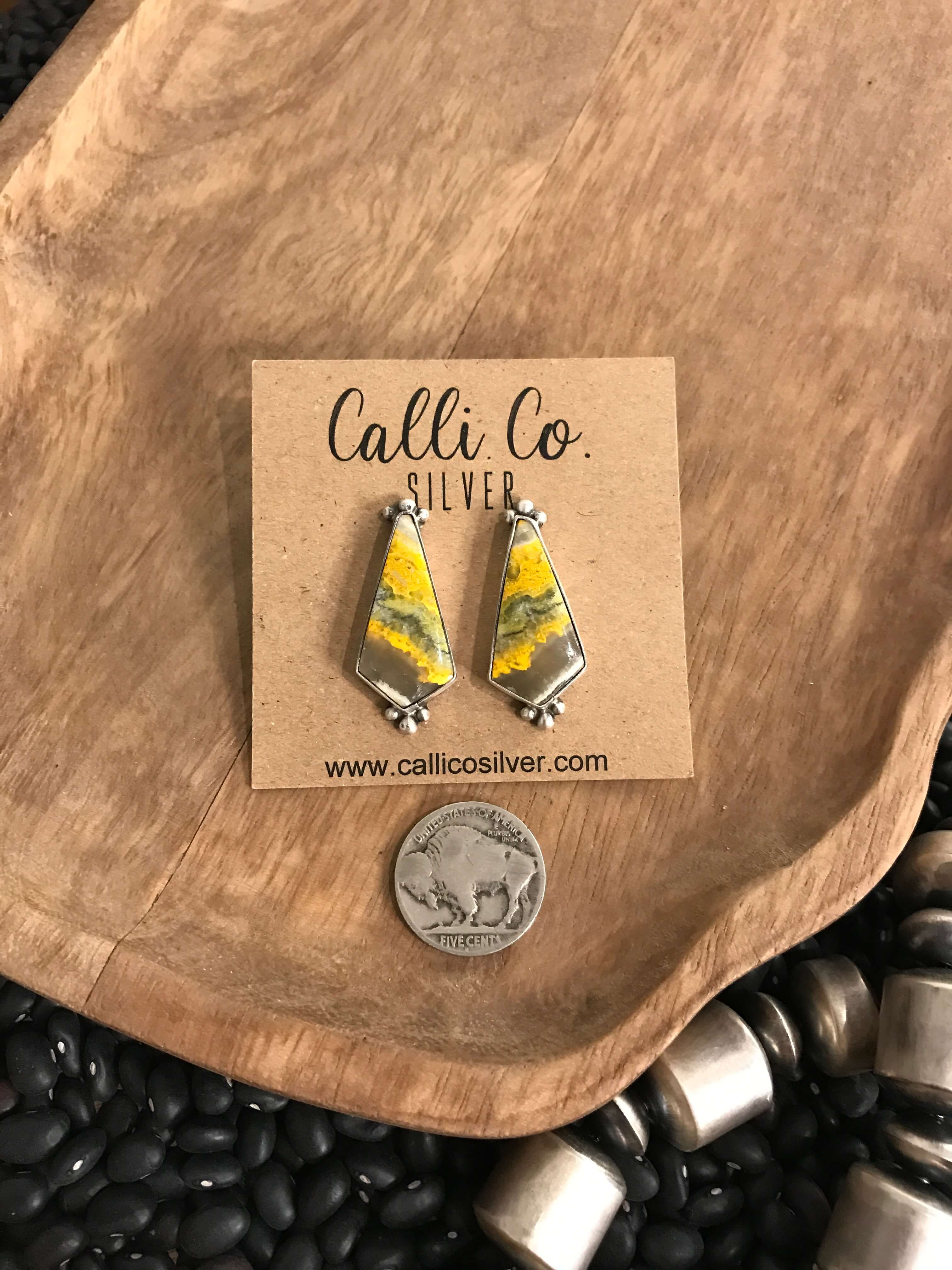 The Bumblebee Studs, 13-Earrings-Calli Co., Turquoise and Silver Jewelry, Native American Handmade, Zuni Tribe, Navajo Tribe, Brock Texas