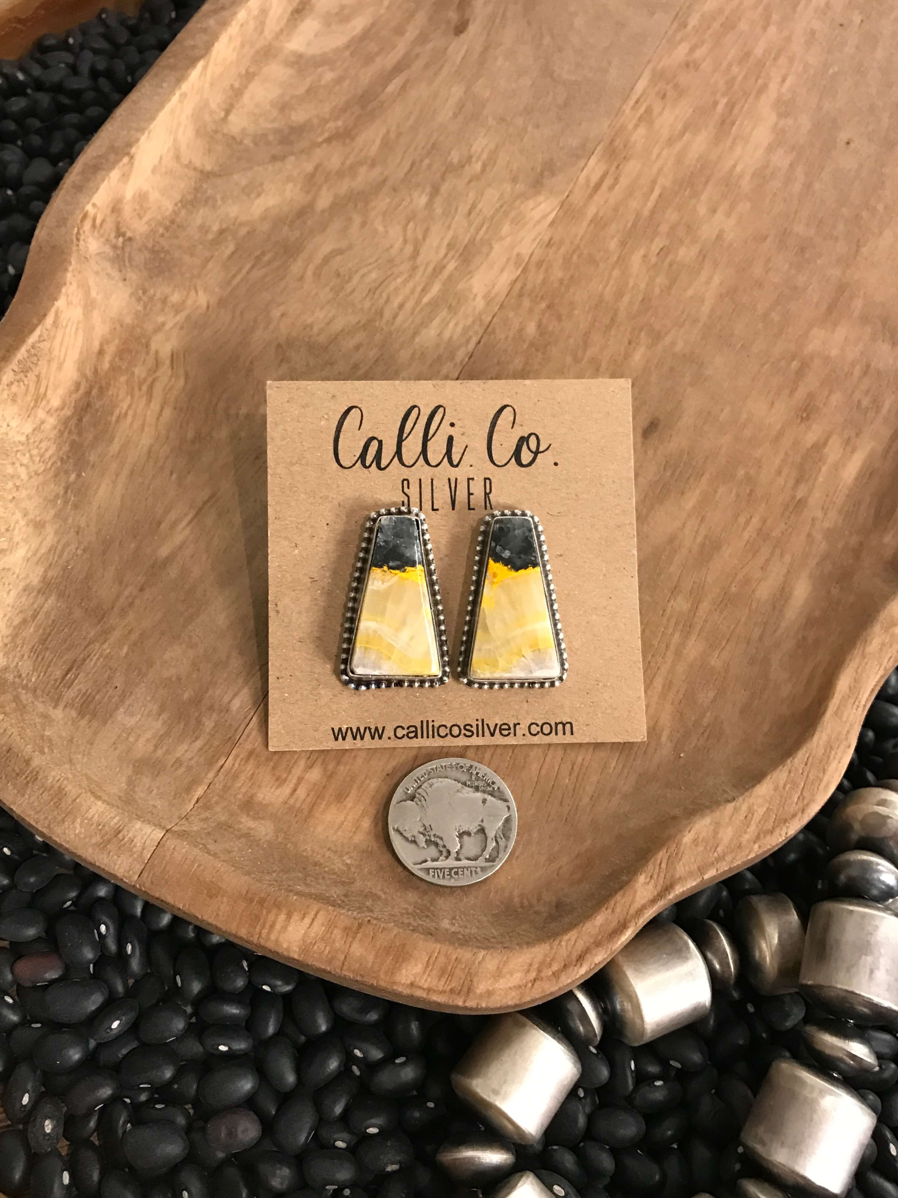 The Bumblebee Studs, 15-Earrings-Calli Co., Turquoise and Silver Jewelry, Native American Handmade, Zuni Tribe, Navajo Tribe, Brock Texas