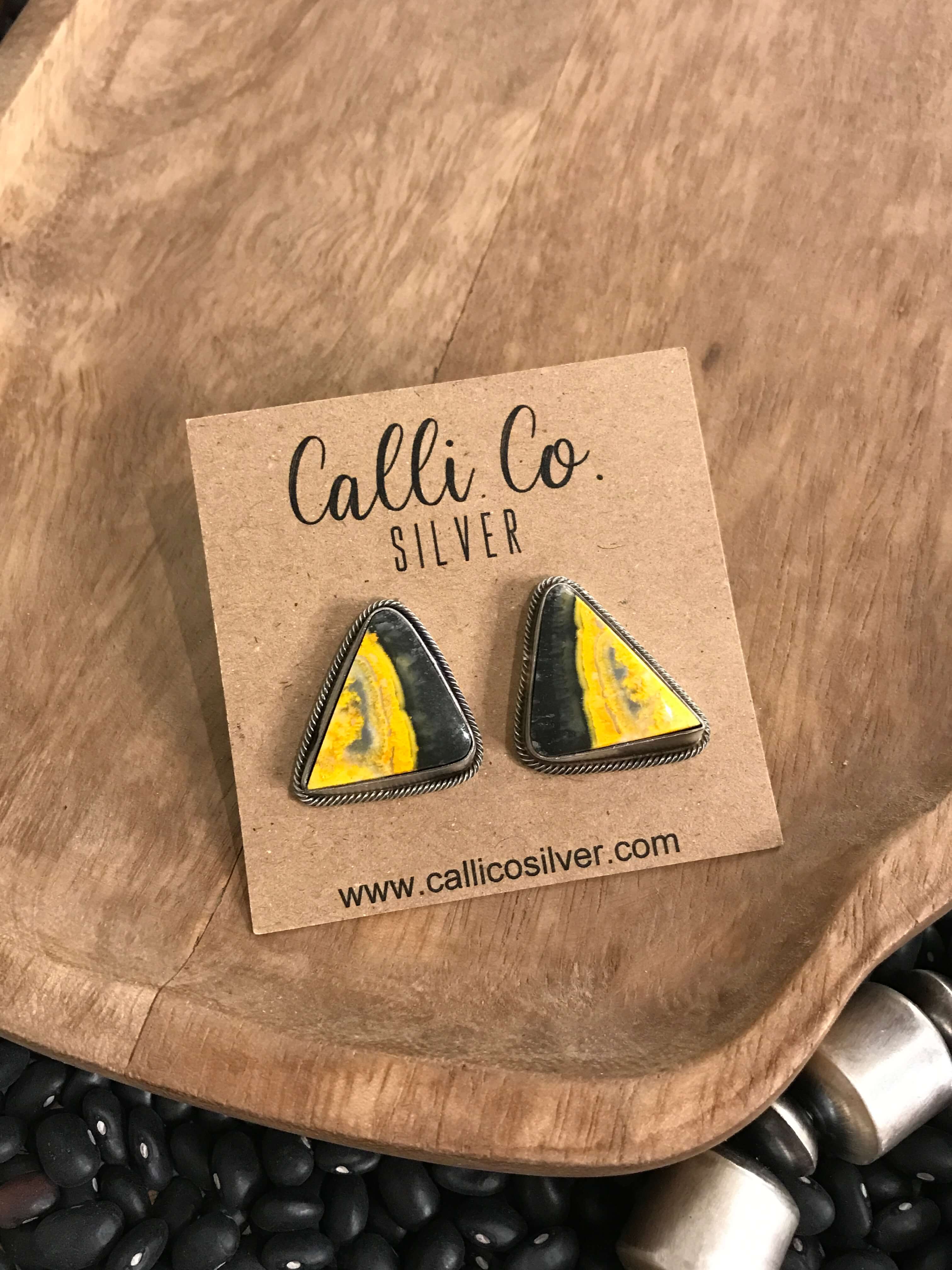 The Bumblebee Studs, 16-Earrings-Calli Co., Turquoise and Silver Jewelry, Native American Handmade, Zuni Tribe, Navajo Tribe, Brock Texas