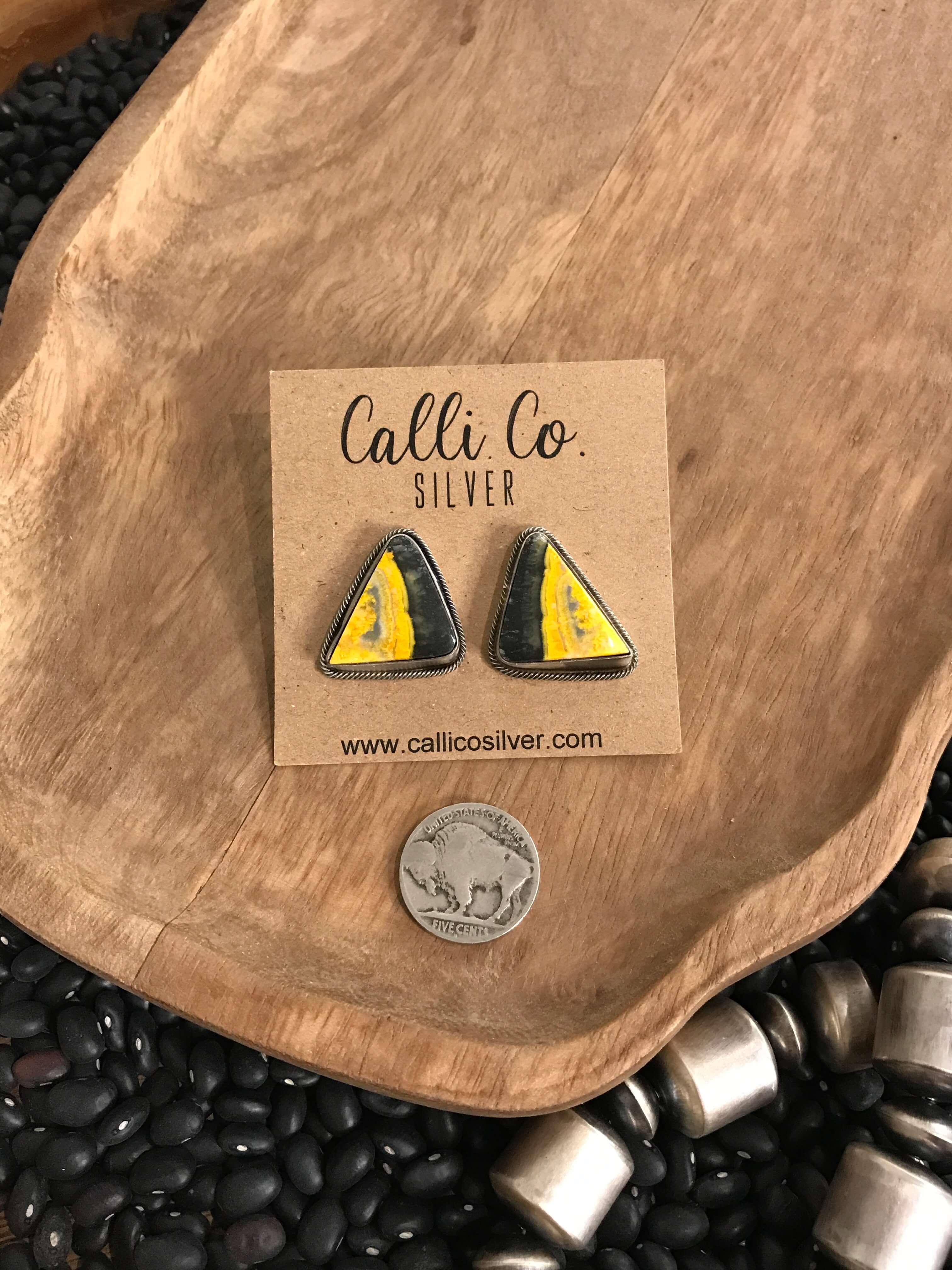 The Bumblebee Studs, 16-Earrings-Calli Co., Turquoise and Silver Jewelry, Native American Handmade, Zuni Tribe, Navajo Tribe, Brock Texas