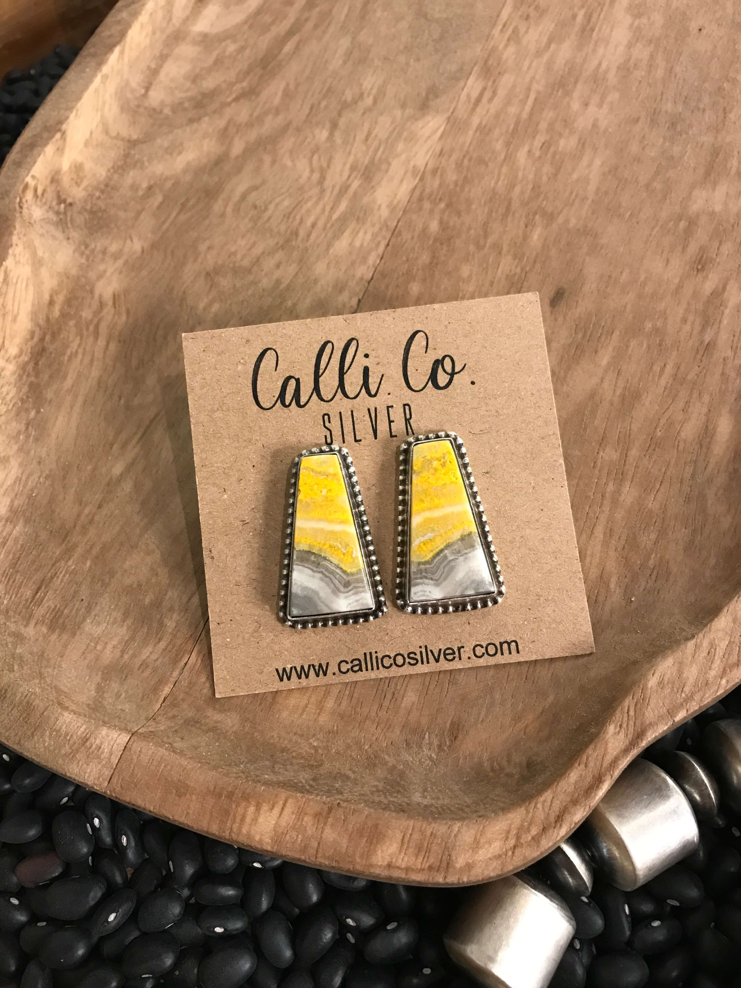 The Bumblebee Studs, 17-Earrings-Calli Co., Turquoise and Silver Jewelry, Native American Handmade, Zuni Tribe, Navajo Tribe, Brock Texas