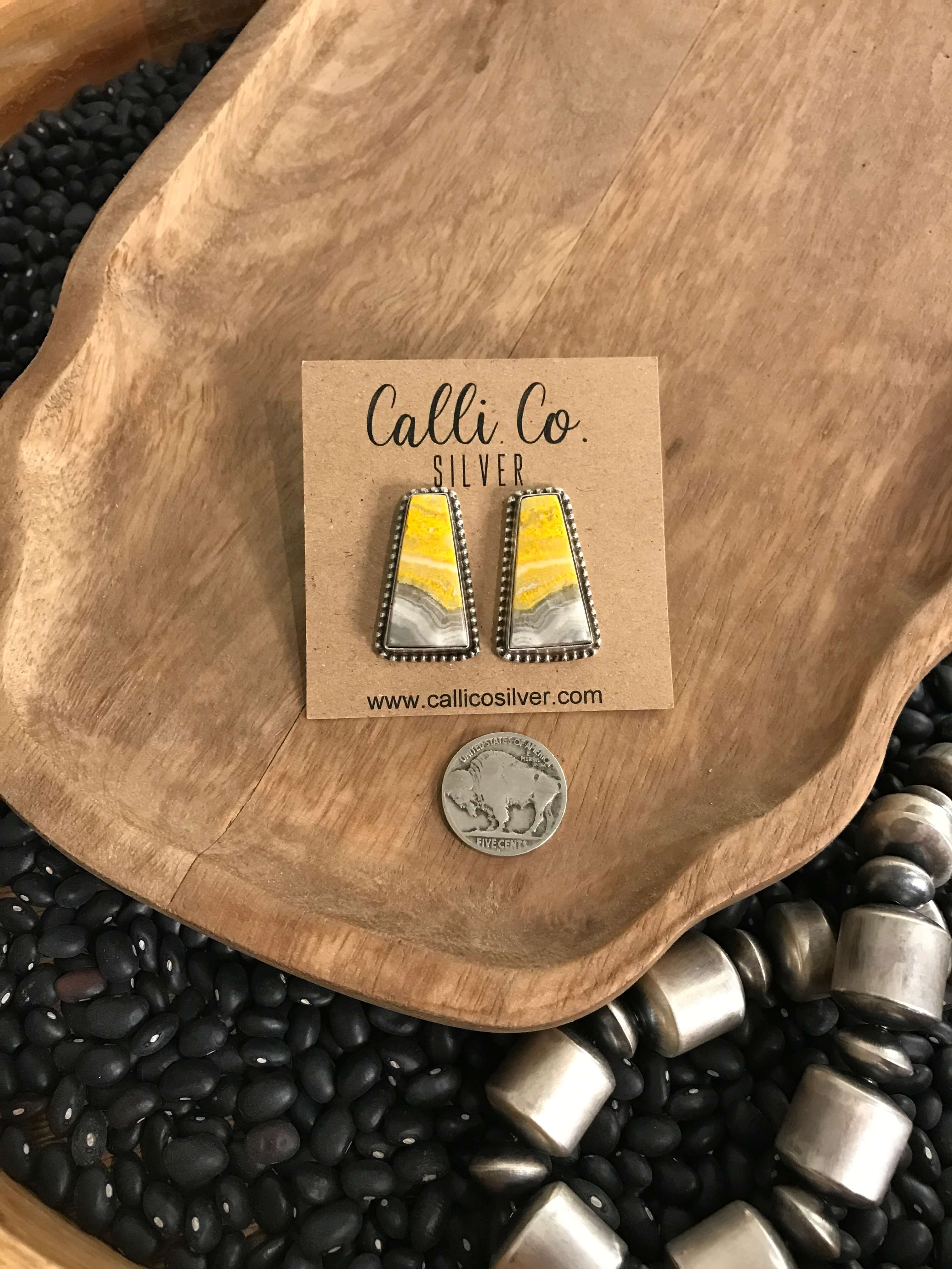 The Bumblebee Studs, 17-Earrings-Calli Co., Turquoise and Silver Jewelry, Native American Handmade, Zuni Tribe, Navajo Tribe, Brock Texas