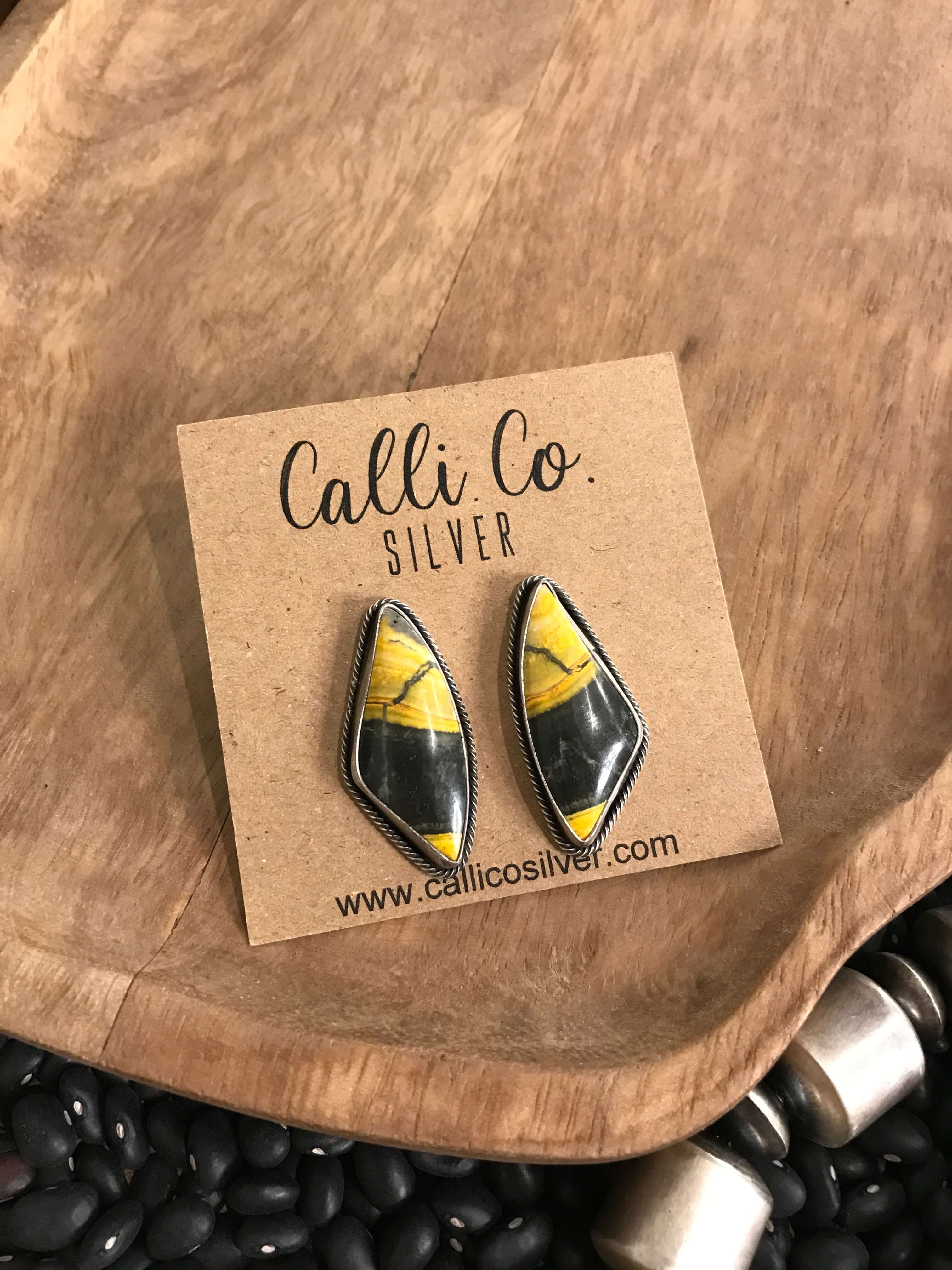 The Bumblebee Studs, 19-Earrings-Calli Co., Turquoise and Silver Jewelry, Native American Handmade, Zuni Tribe, Navajo Tribe, Brock Texas