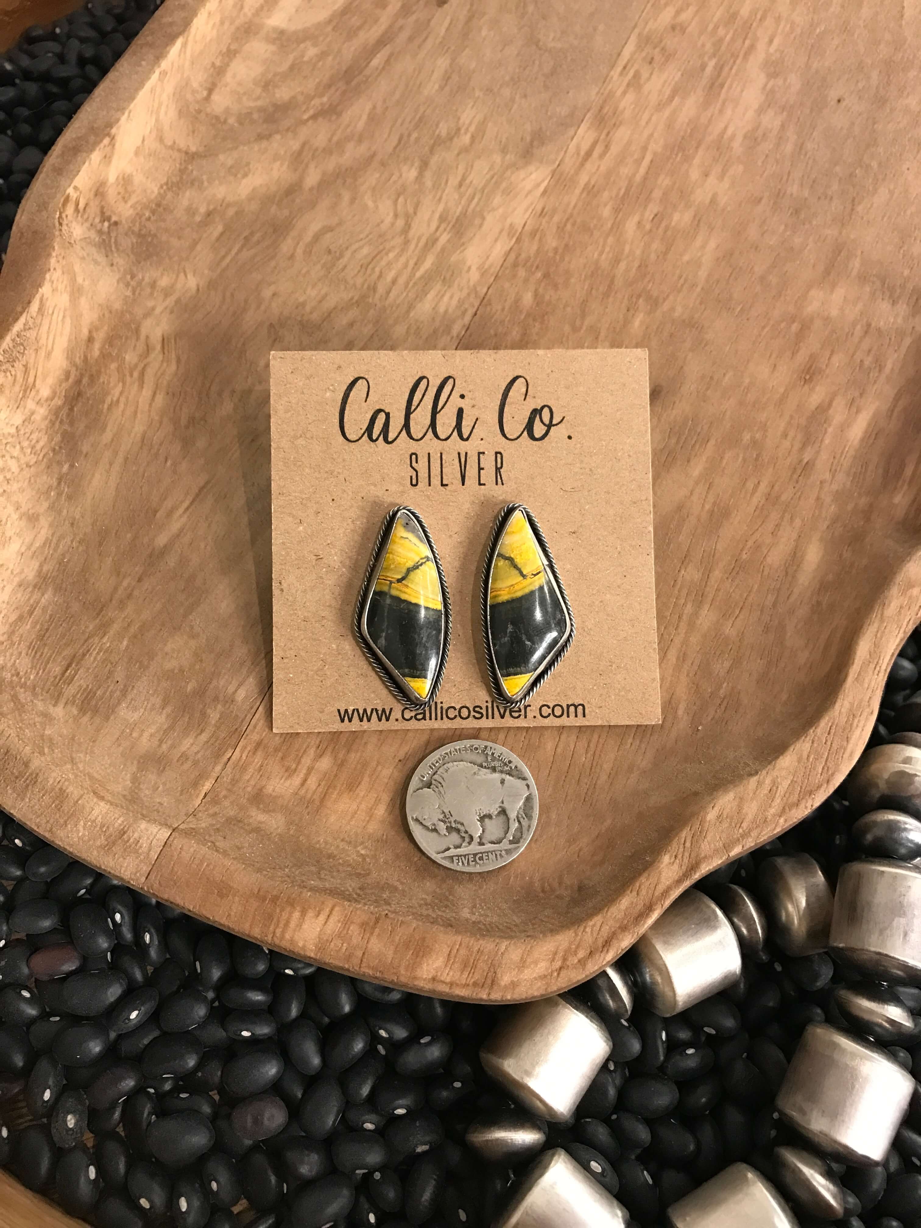 The Bumblebee Studs, 19-Earrings-Calli Co., Turquoise and Silver Jewelry, Native American Handmade, Zuni Tribe, Navajo Tribe, Brock Texas