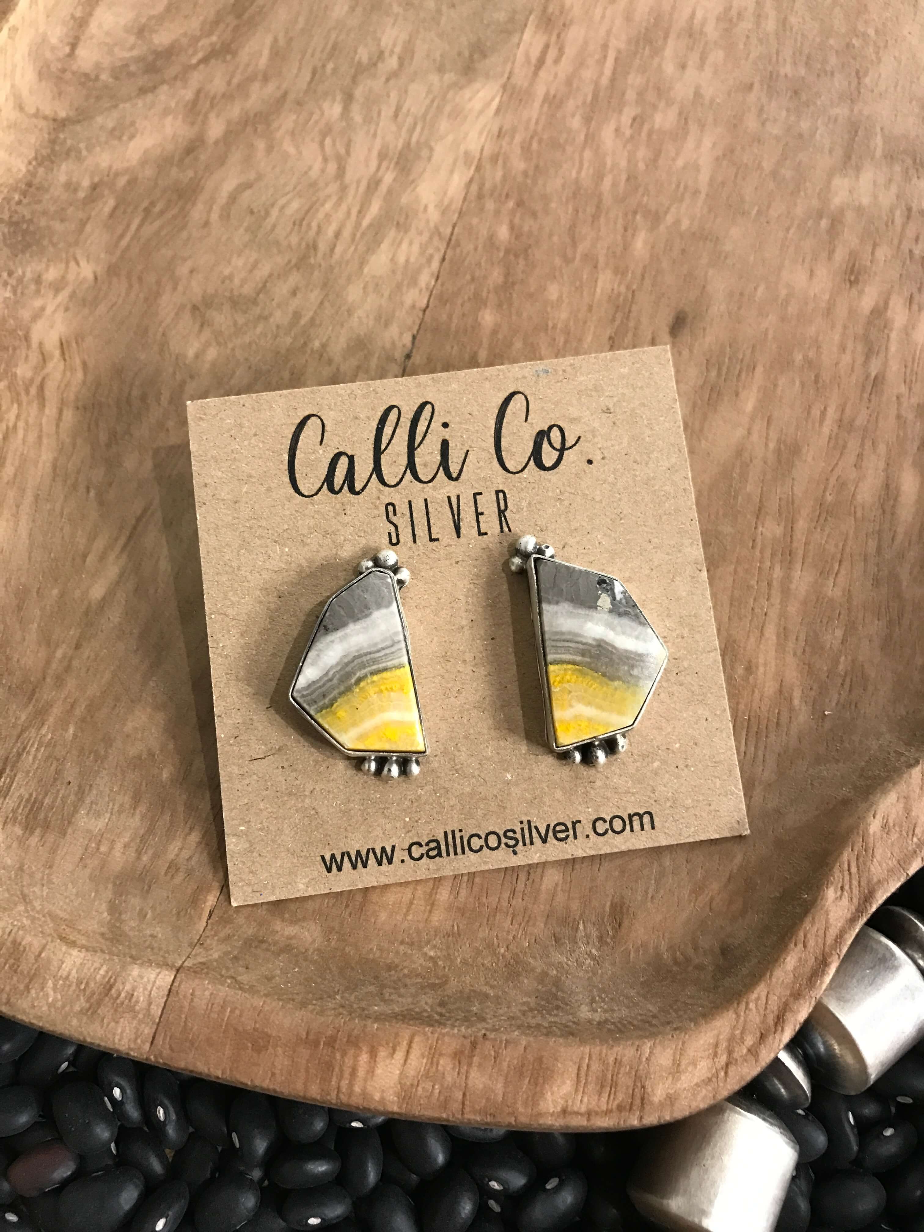 The Bumblebee Studs, 22-Earrings-Calli Co., Turquoise and Silver Jewelry, Native American Handmade, Zuni Tribe, Navajo Tribe, Brock Texas