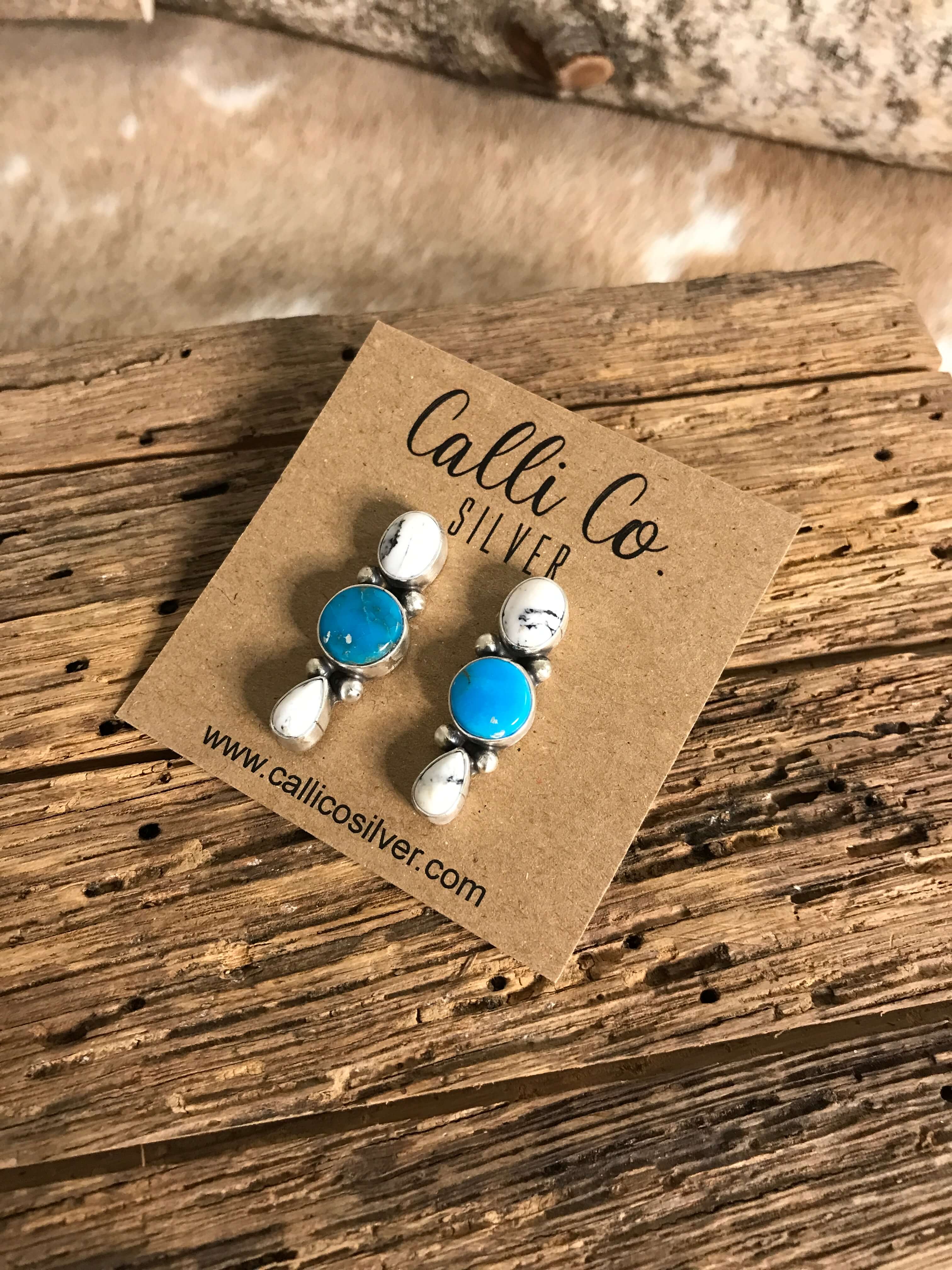 The Ocate Earrings-Earrings-Calli Co., Turquoise and Silver Jewelry, Native American Handmade, Zuni Tribe, Navajo Tribe, Brock Texas