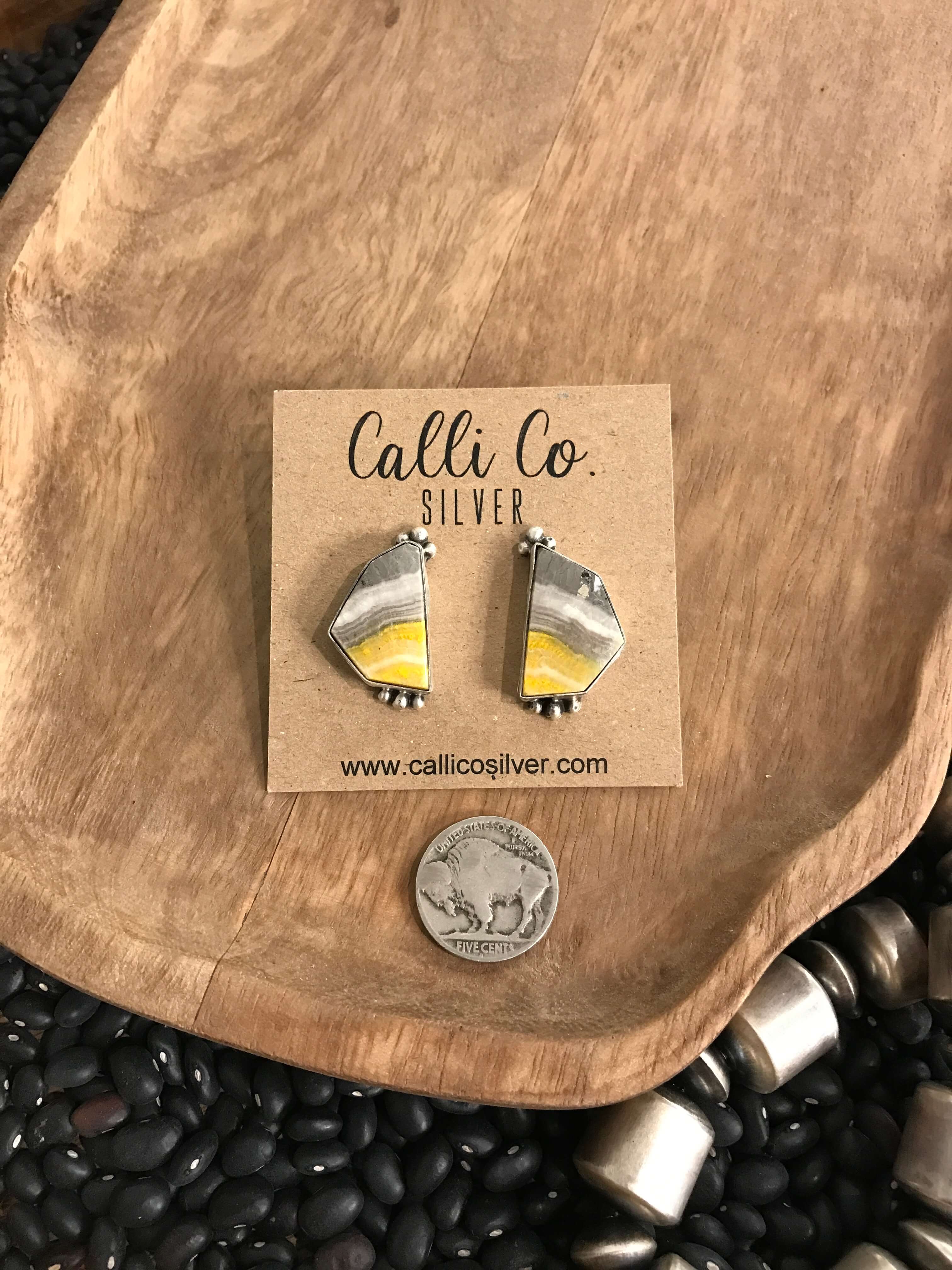 The Bumblebee Studs, 22-Earrings-Calli Co., Turquoise and Silver Jewelry, Native American Handmade, Zuni Tribe, Navajo Tribe, Brock Texas