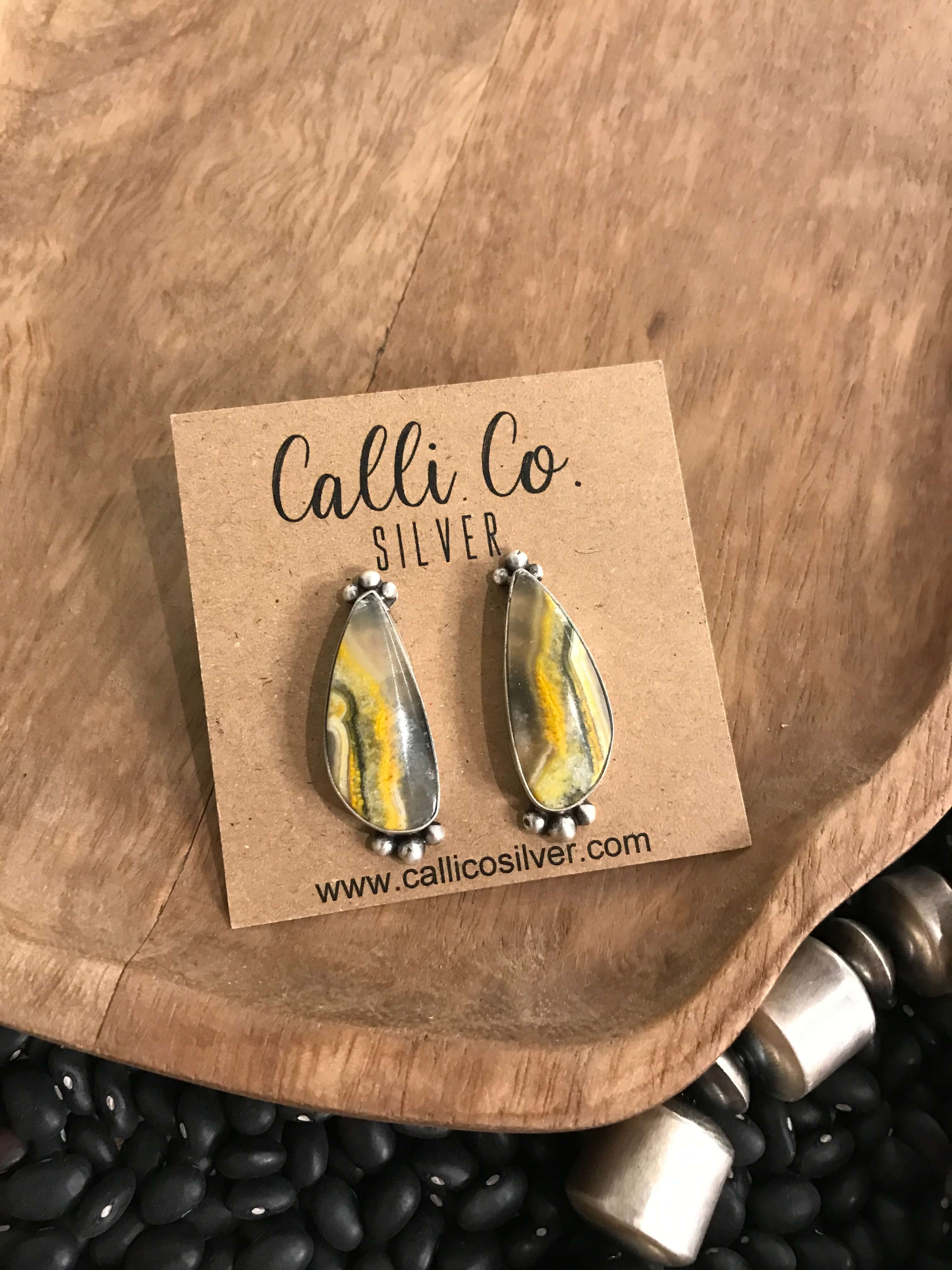 The Bumblebee Studs, 23-Earrings-Calli Co., Turquoise and Silver Jewelry, Native American Handmade, Zuni Tribe, Navajo Tribe, Brock Texas