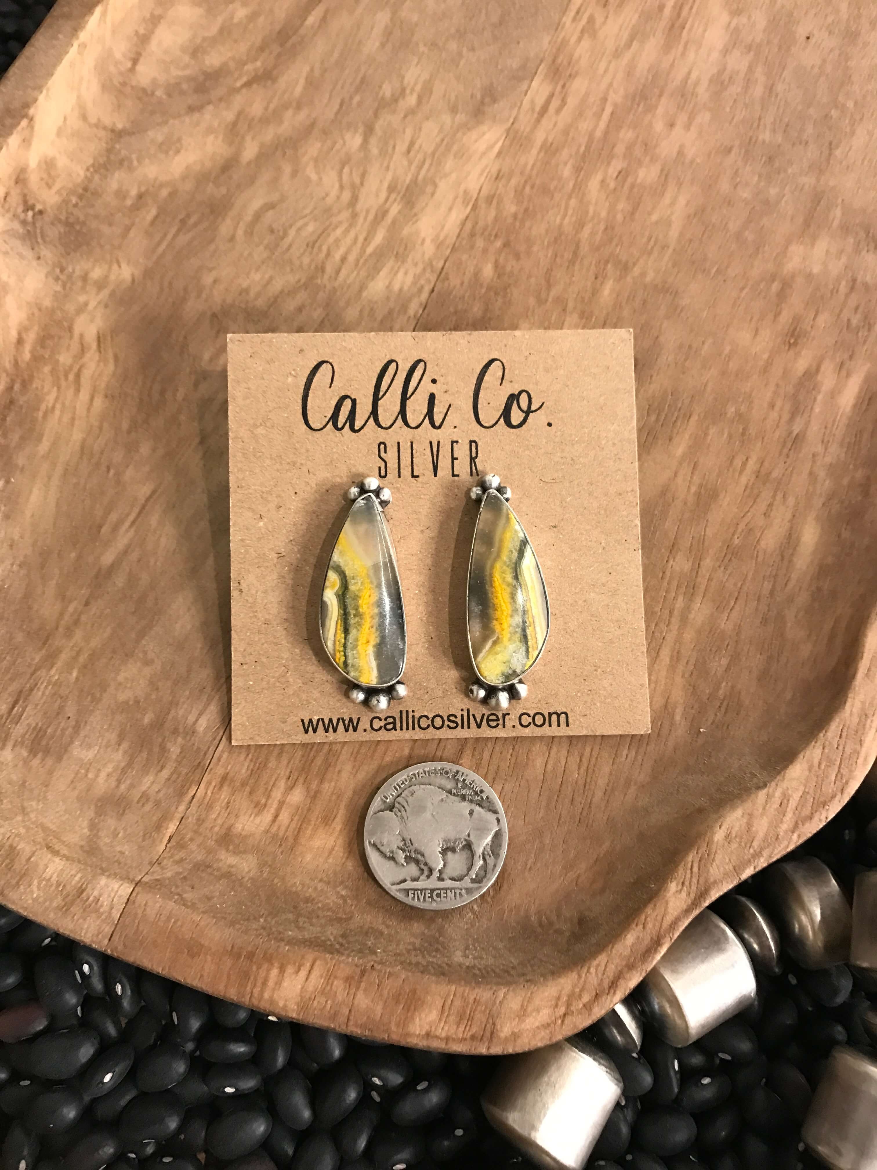 The Bumblebee Studs, 23-Earrings-Calli Co., Turquoise and Silver Jewelry, Native American Handmade, Zuni Tribe, Navajo Tribe, Brock Texas